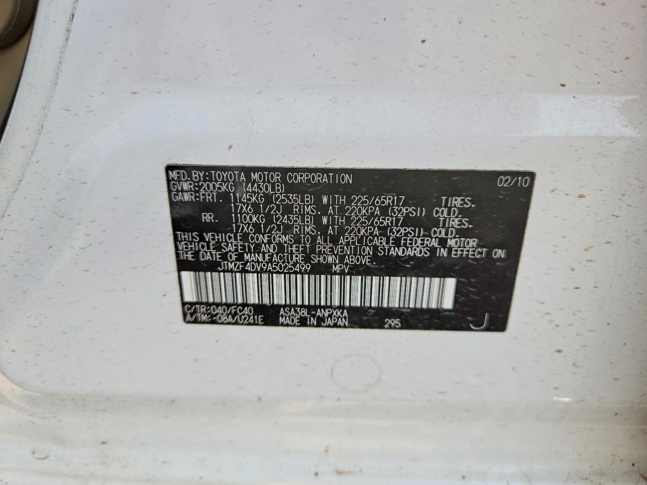 2010 Toyota Rav4 Base White vin: JTMZF4DV9A5025499