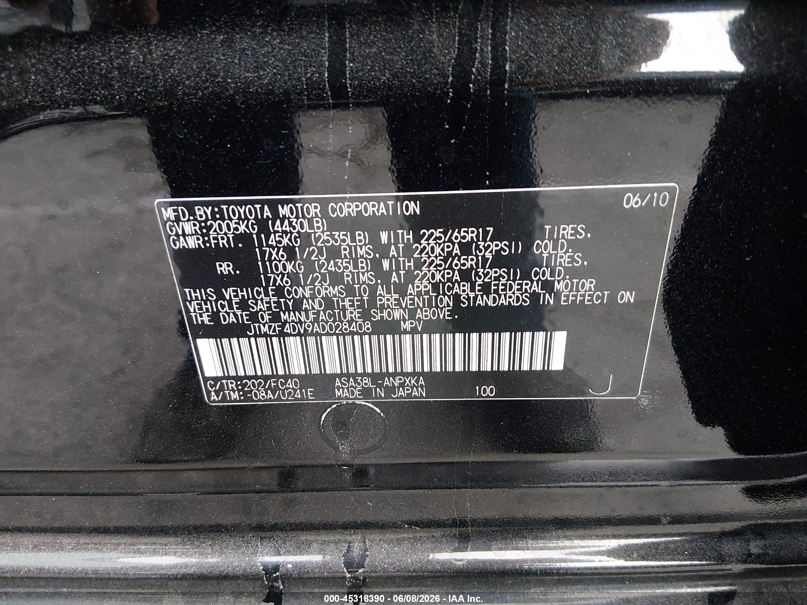 2010 Toyota Rav4   Black vin: JTMZF4DV9AD028408