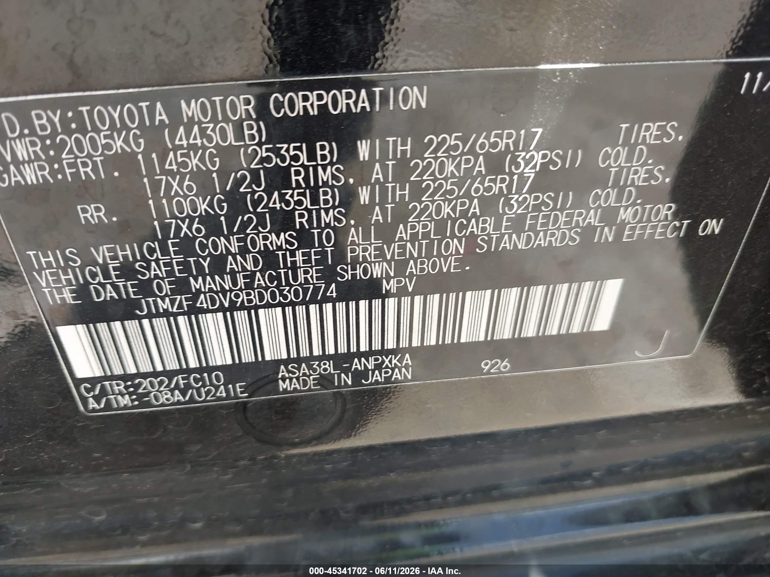 2011 Toyota Rav4   Black vin: JTMZF4DV9BD030774