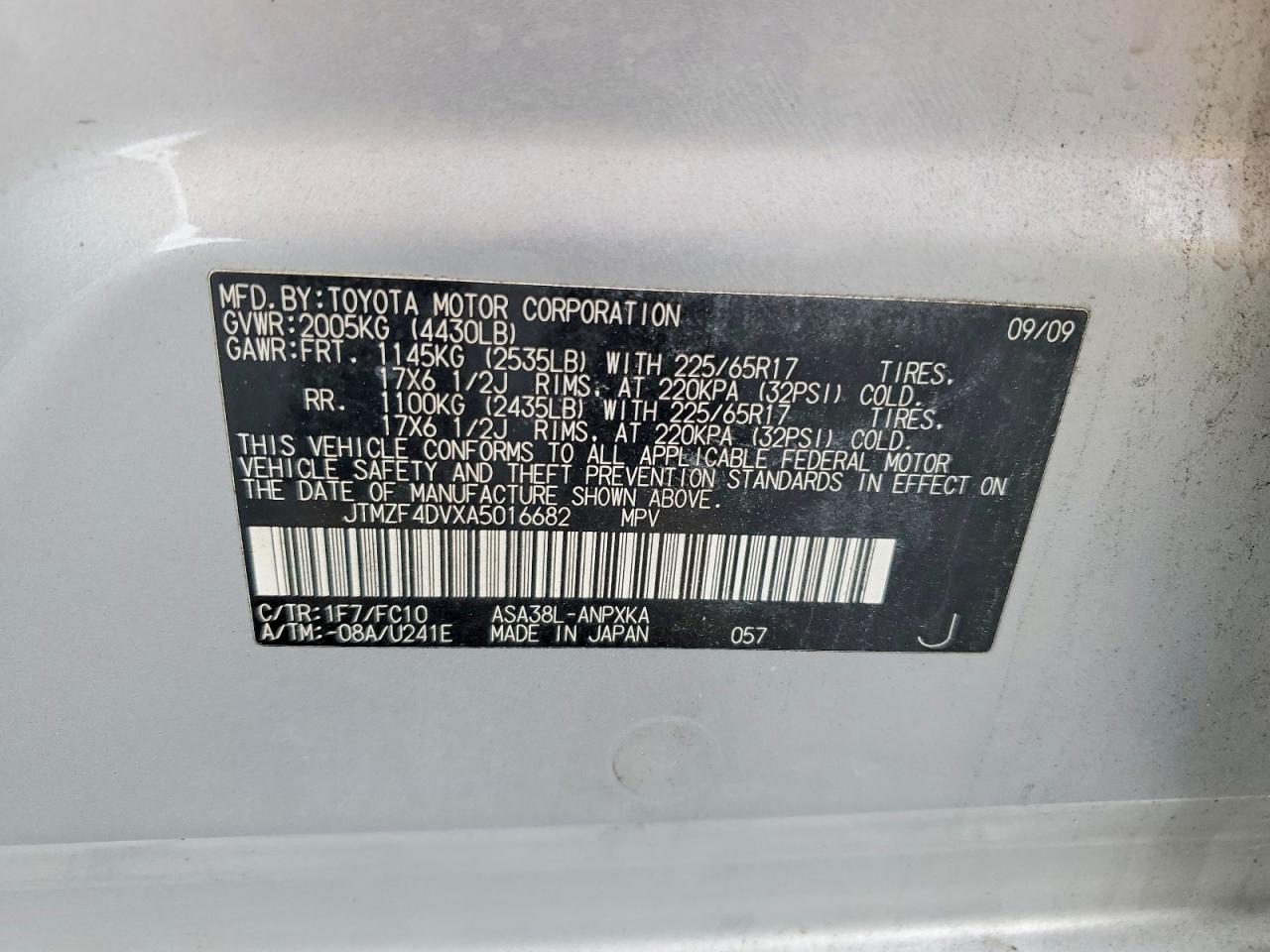 2010 Toyota Rav4 Base Silver vin: JTMZF4DVXA5016682