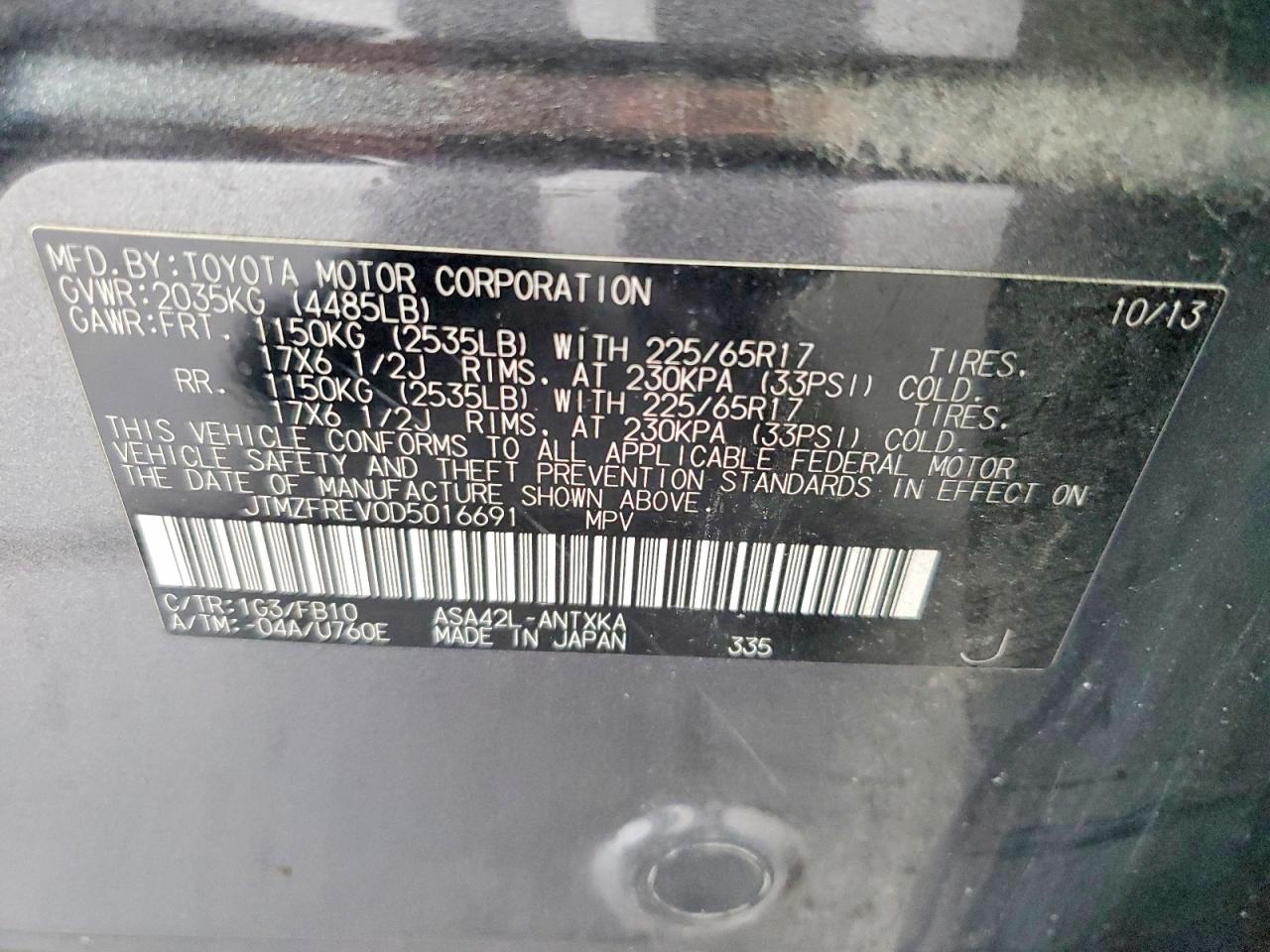2013 Toyota Rav4 Le Gray vin: JTMZFREV0D5016691