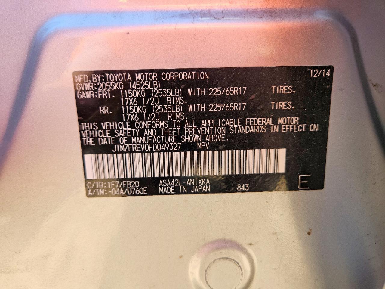 2015 Toyota Rav4 Le Silver vin: JTMZFREV0FD049327