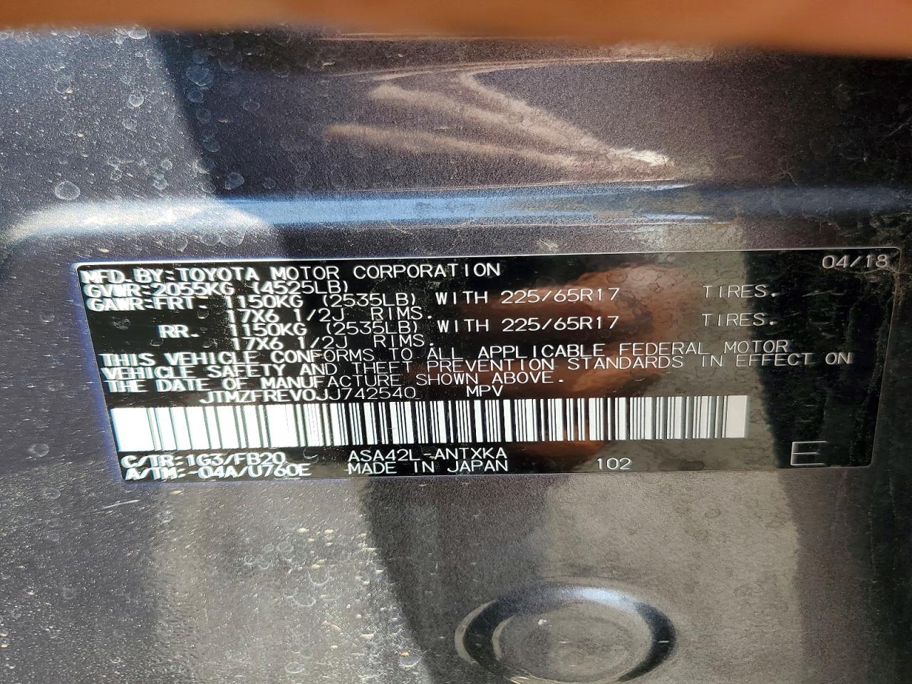 2018 Toyota Rav4 Gray vin: JTMZFREV0JJ742540