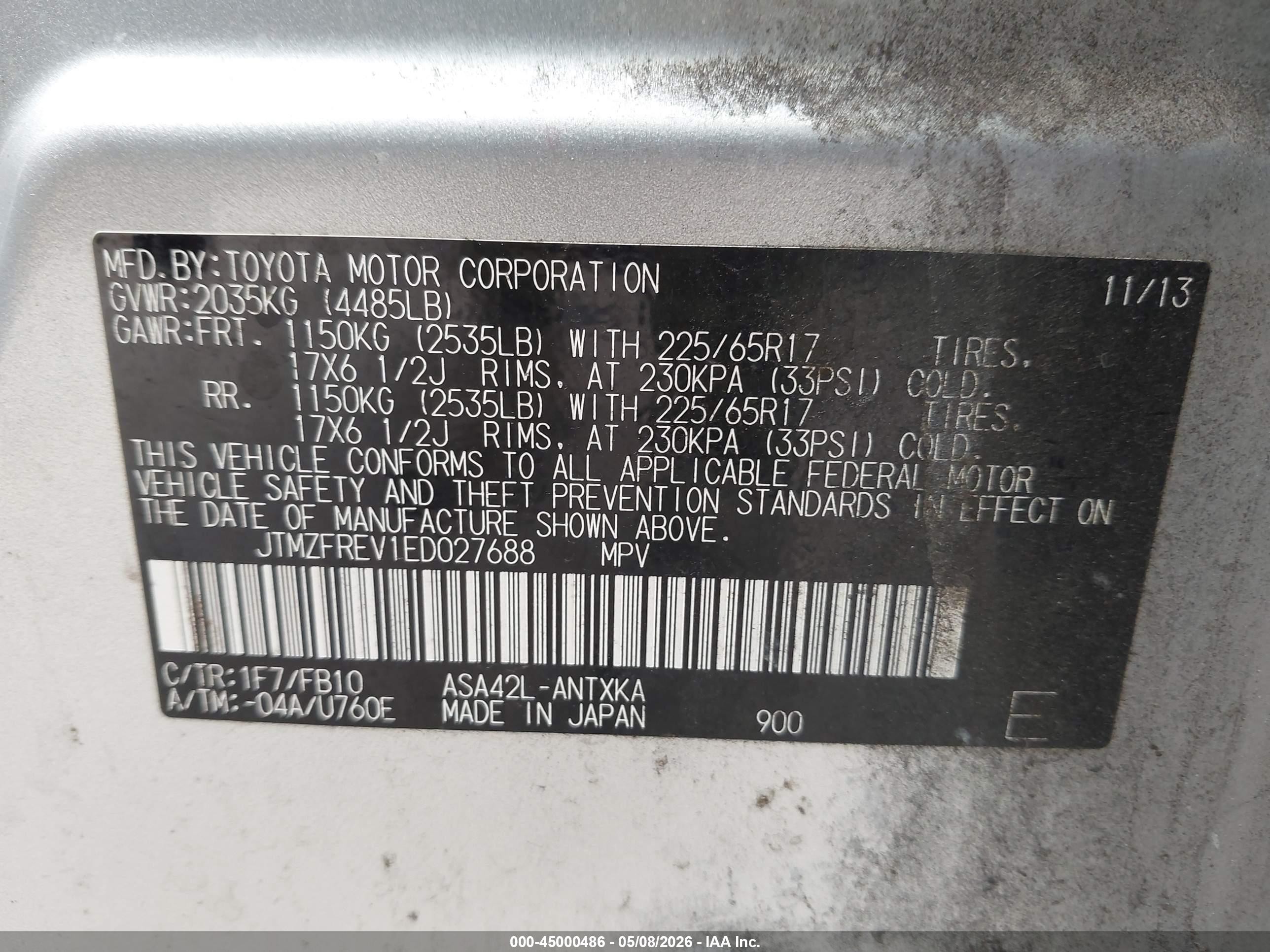 2014 Toyota Rav4 Le Silver vin: JTMZFREV1ED027688