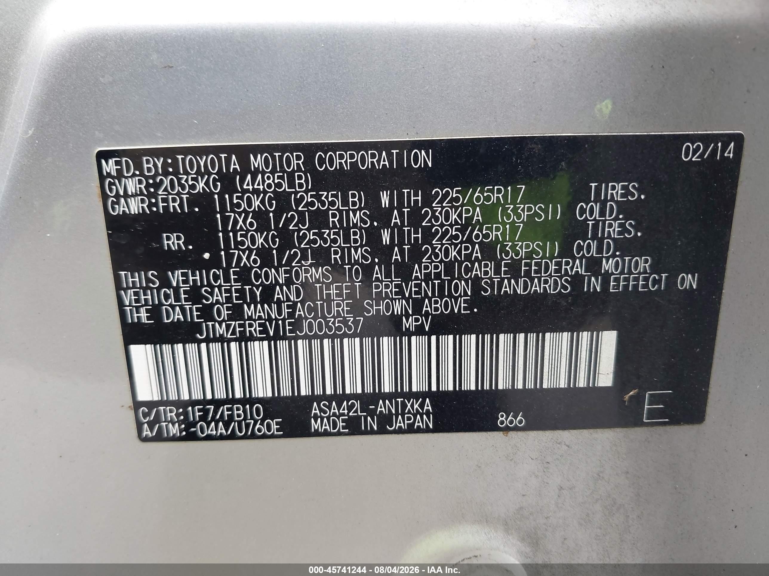2014 Toyota Rav4 Le Silver vin: JTMZFREV1EJ003537