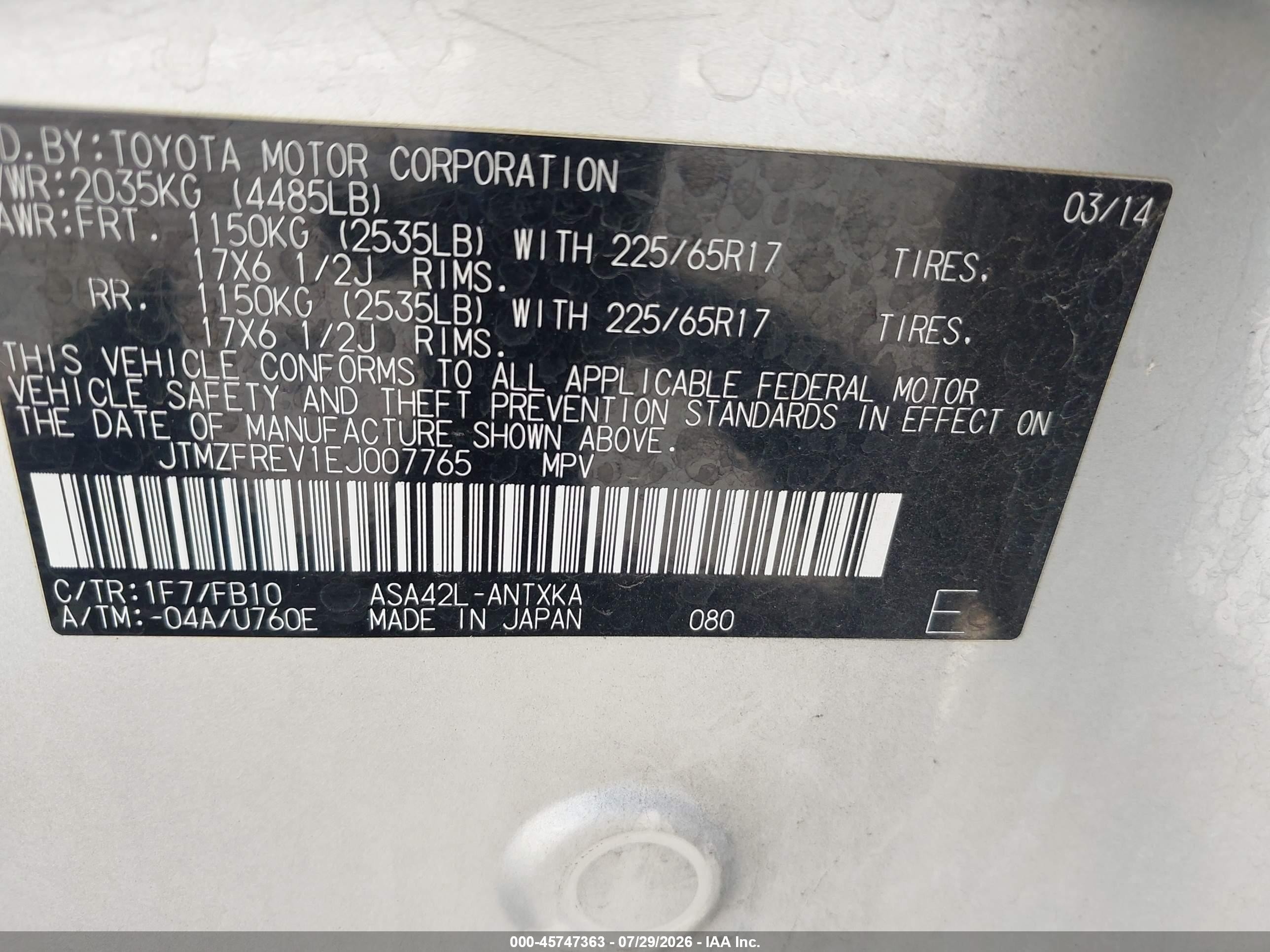 2014 Toyota Rav4 Le Silver vin: JTMZFREV1EJ007765