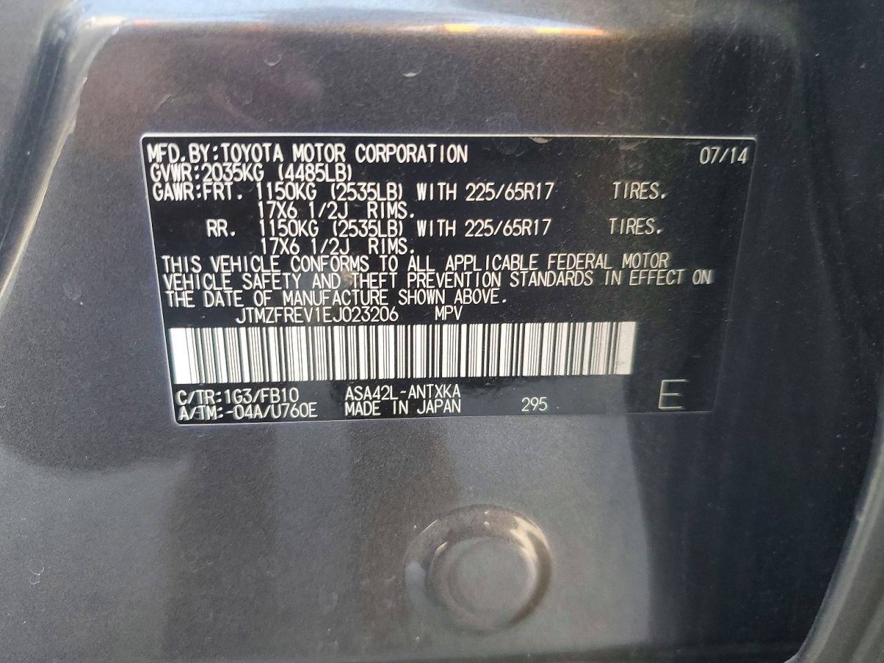 2014 Toyota Rav4 Le Gray vin: JTMZFREV1EJ023206