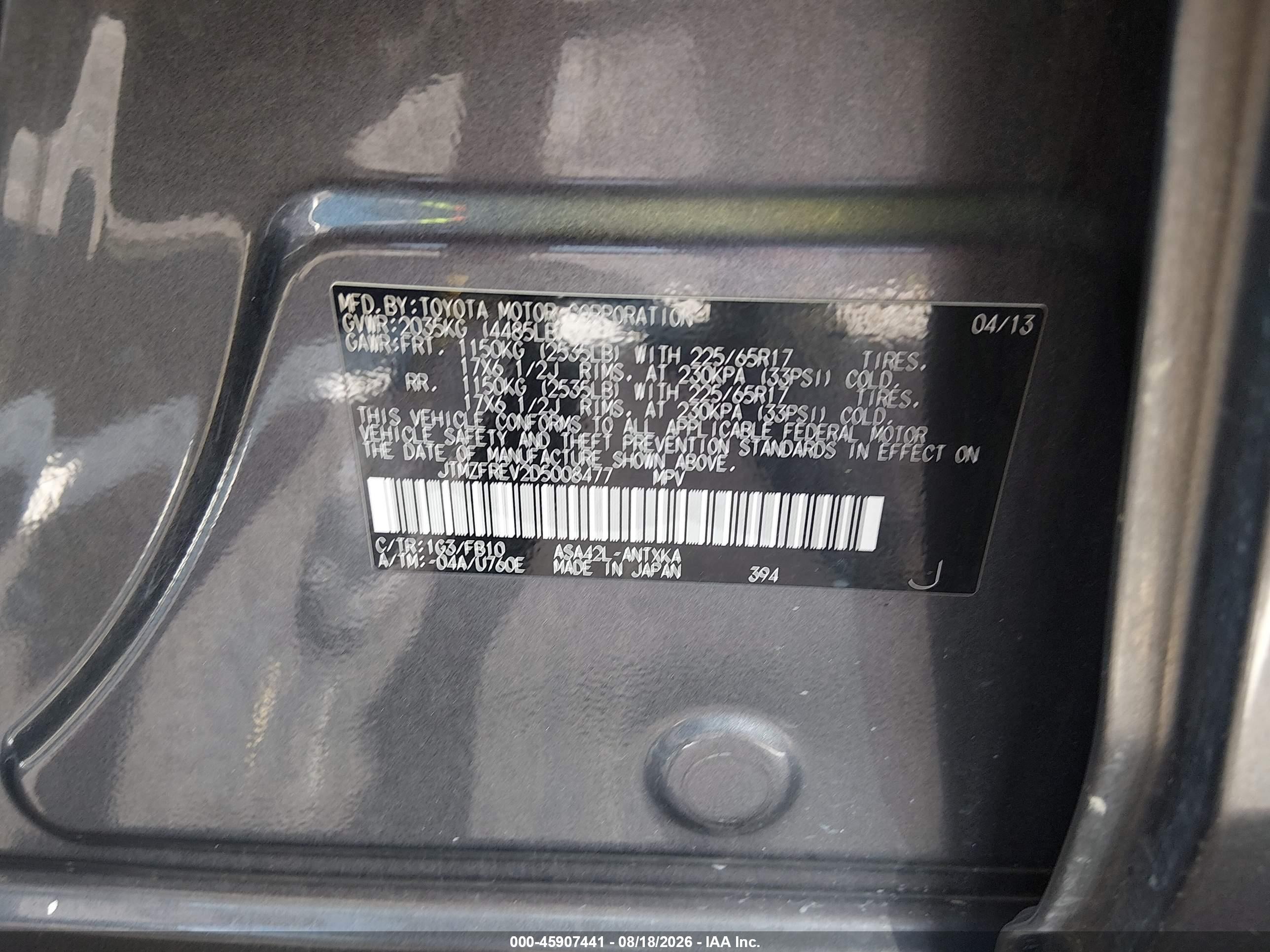 2013 Toyota Rav4 Le Gray vin: JTMZFREV2D5008477