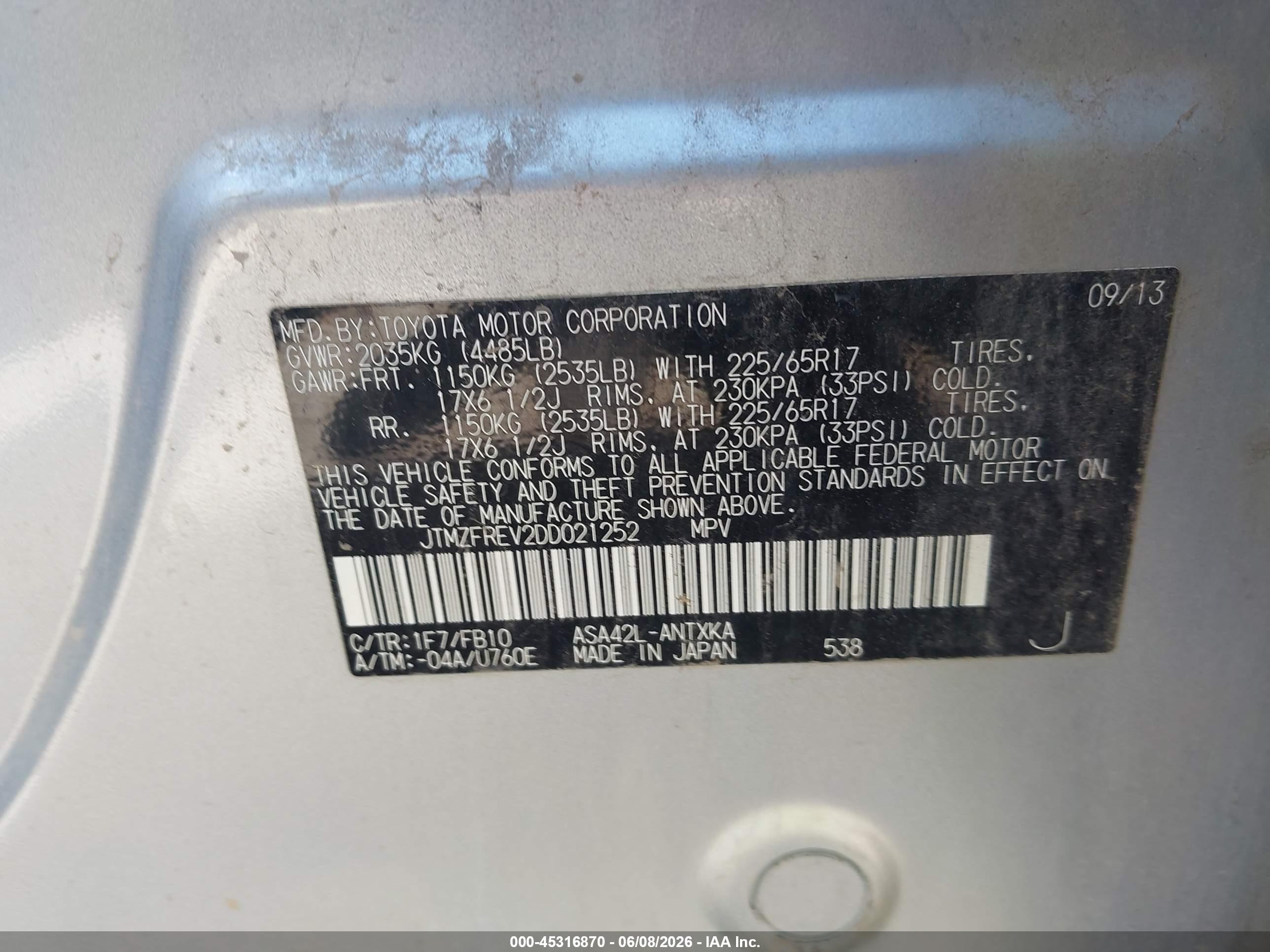 2013 Toyota Rav4 Le Silver vin: JTMZFREV2DD021252