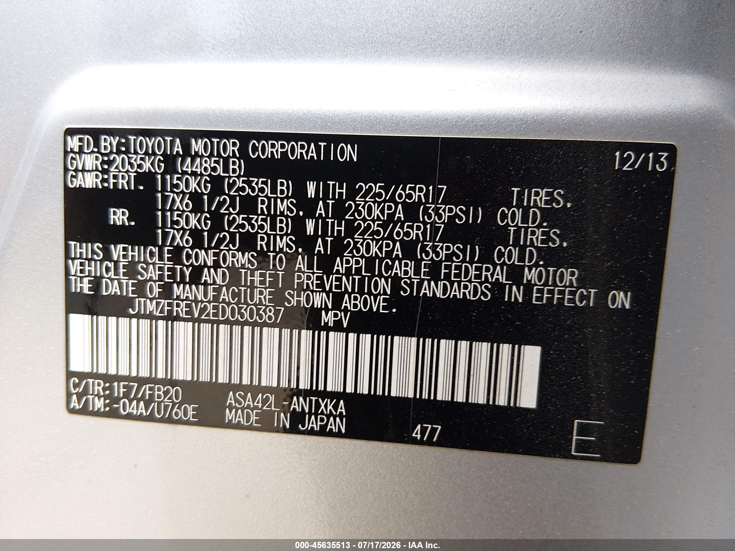 2014 Toyota Rav4 Le Silver vin: JTMZFREV2ED030387
