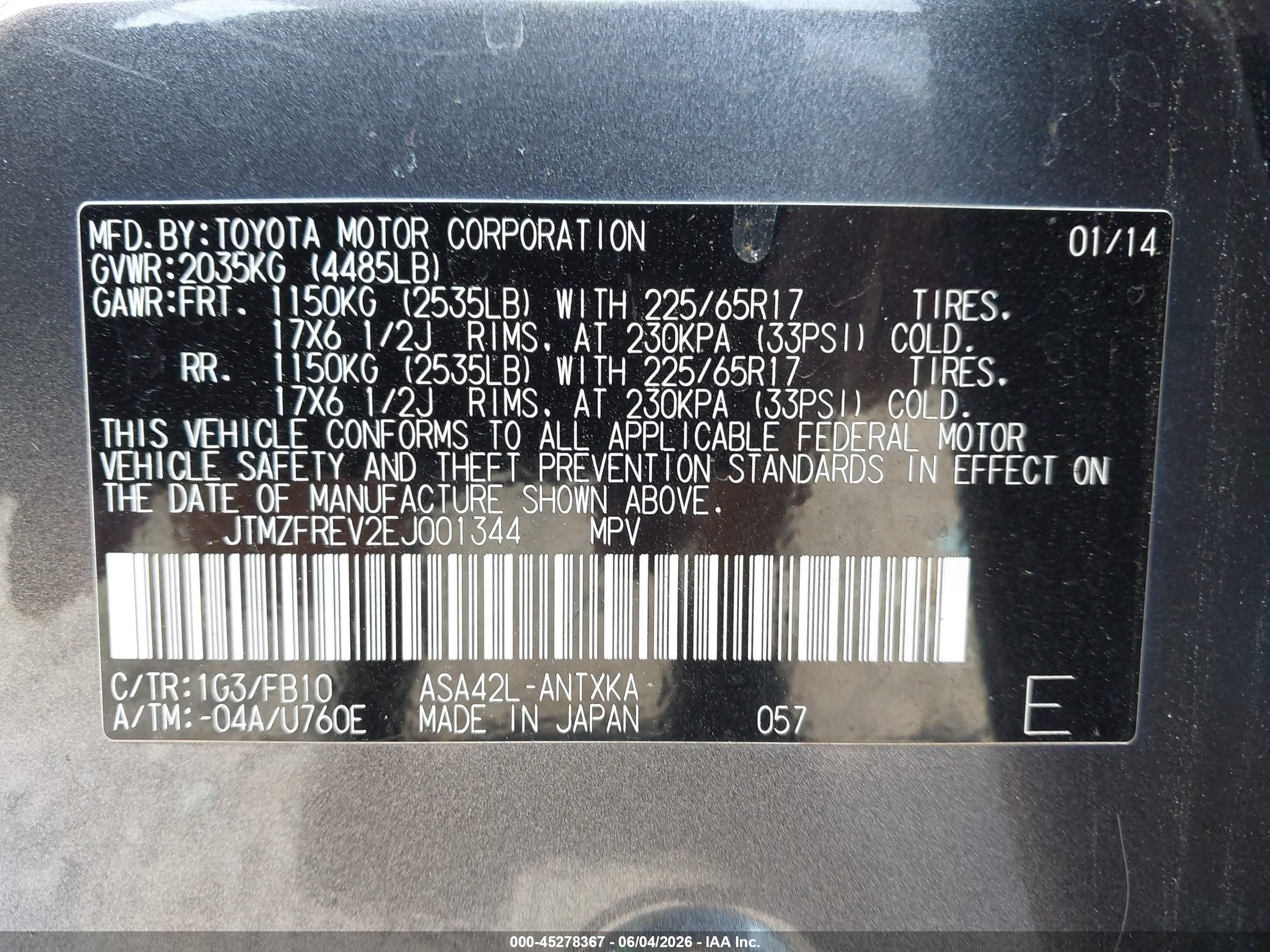 2014 Toyota Rav4 Le Gray vin: JTMZFREV2EJ001344