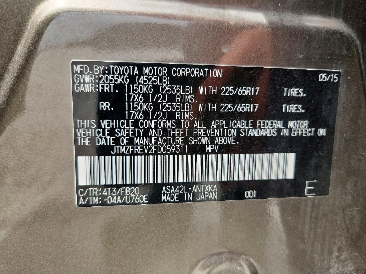 2015 Toyota Rav4 Le Gray vin: JTMZFREV2FD059311
