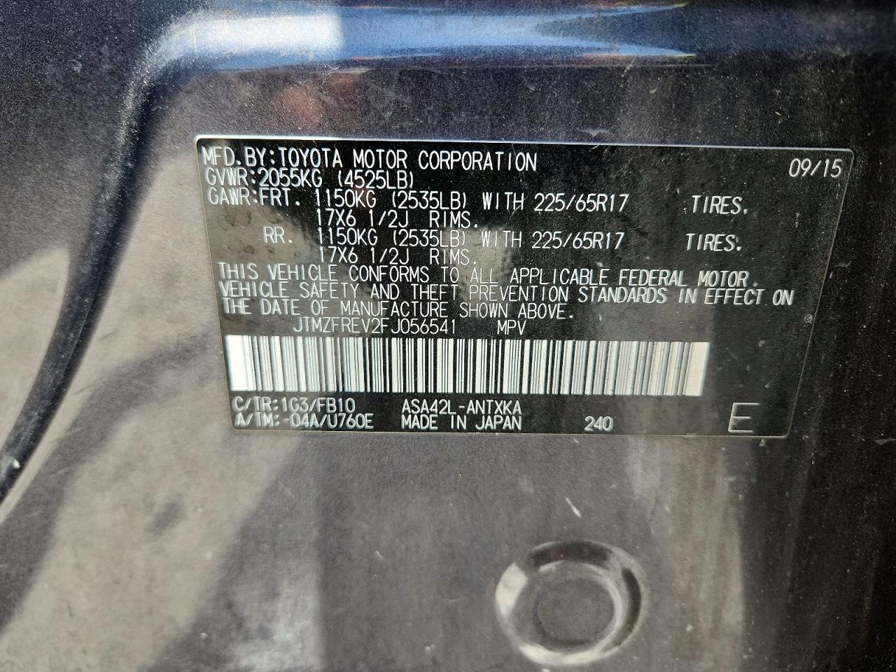 2015 Toyota Rav4 Le Gray vin: JTMZFREV2FJ056541