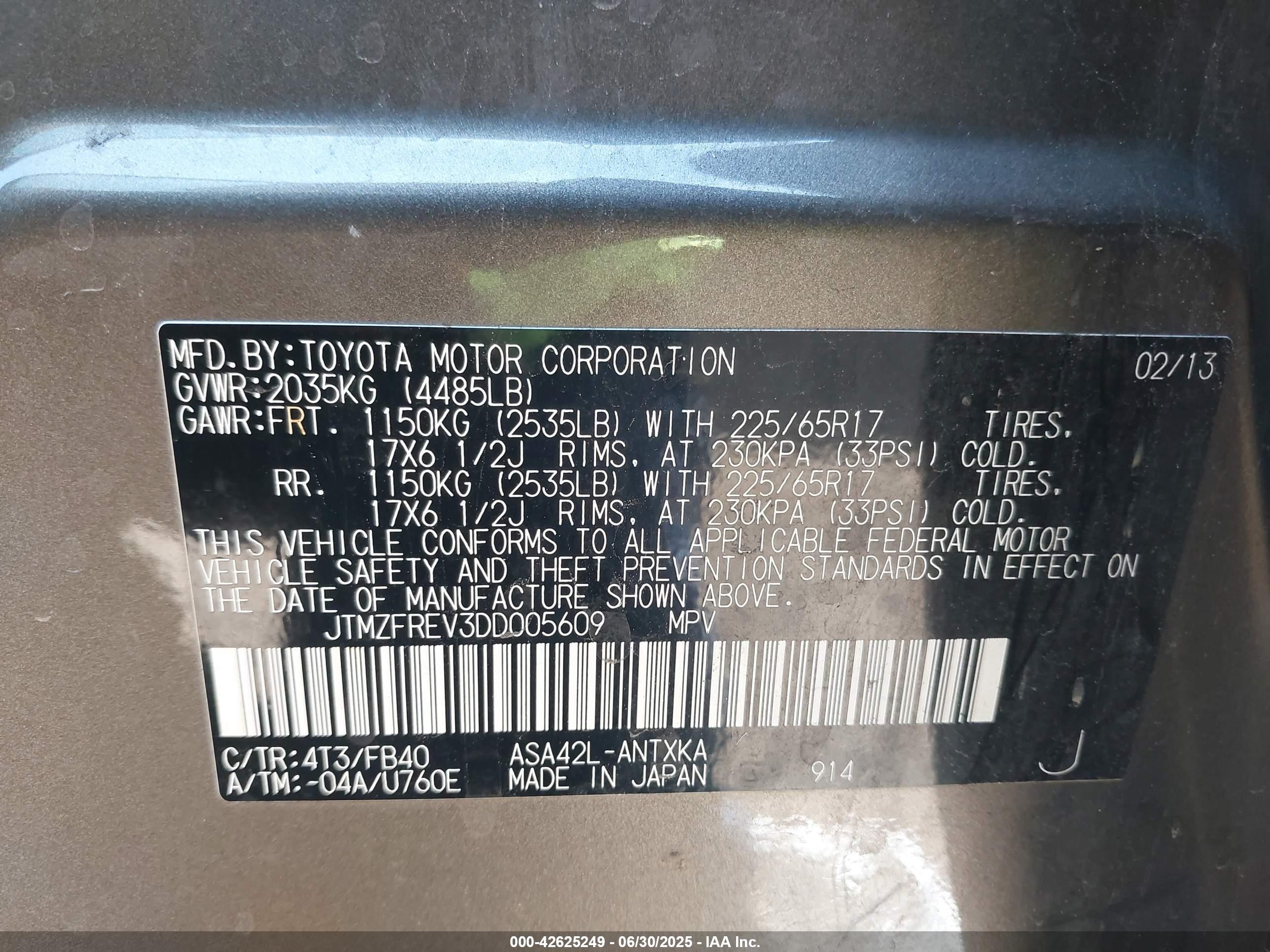 2013 Toyota Rav4 Le Gray vin: JTMZFREV3DD005609