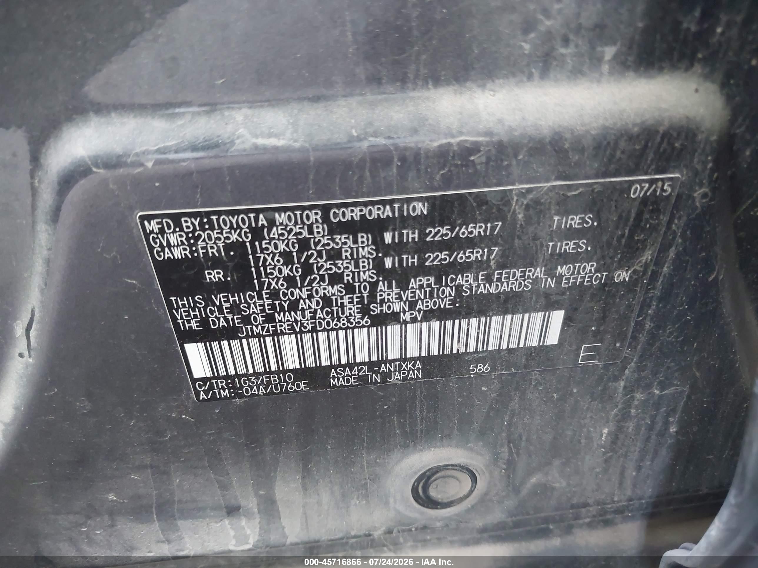 2015 Toyota Rav4 Le Gray vin: JTMZFREV3FD068356