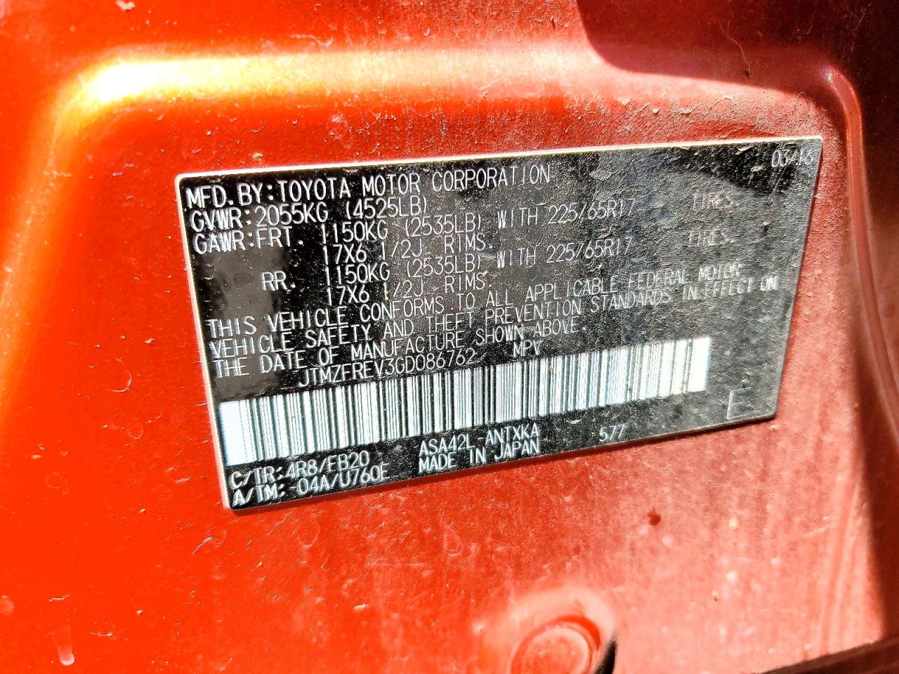 2016 Toyota Rav4 Le Orange vin: JTMZFREV3GD086762