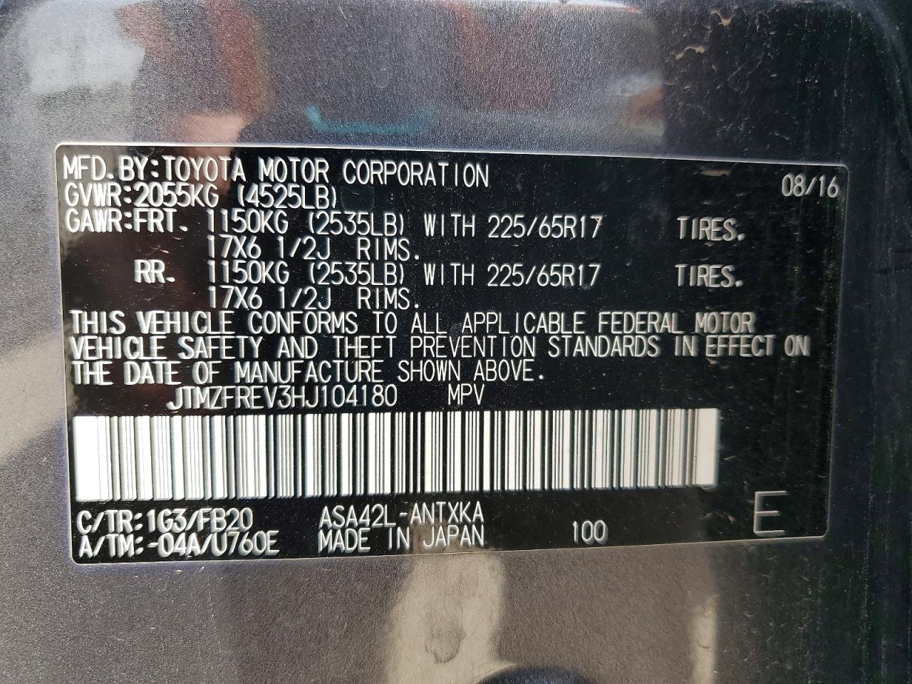 2017 Toyota Rav4 Le Gray vin: JTMZFREV3HJ104180