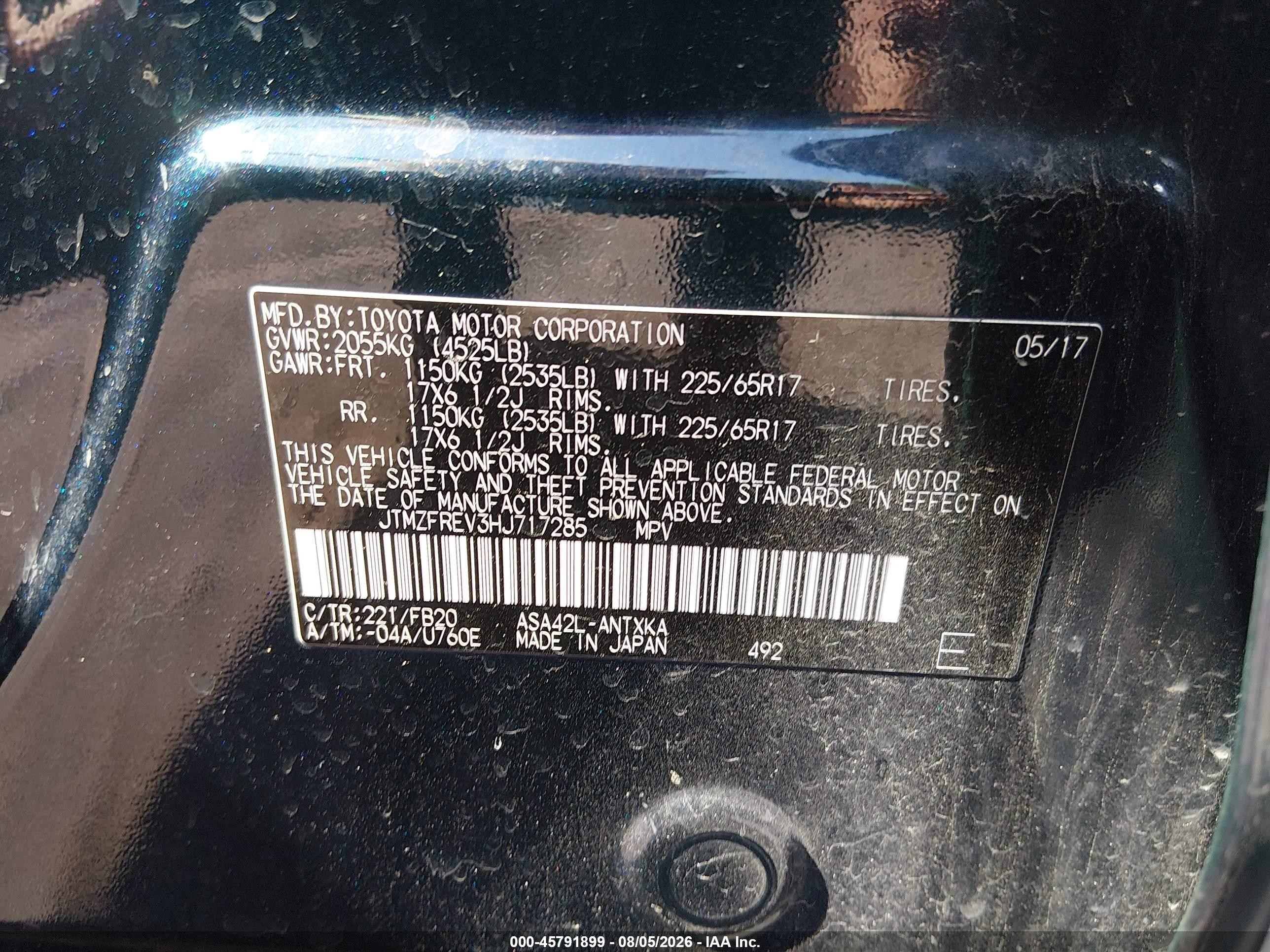 2017 Toyota Rav4 Le Blue vin: JTMZFREV3HJ717285