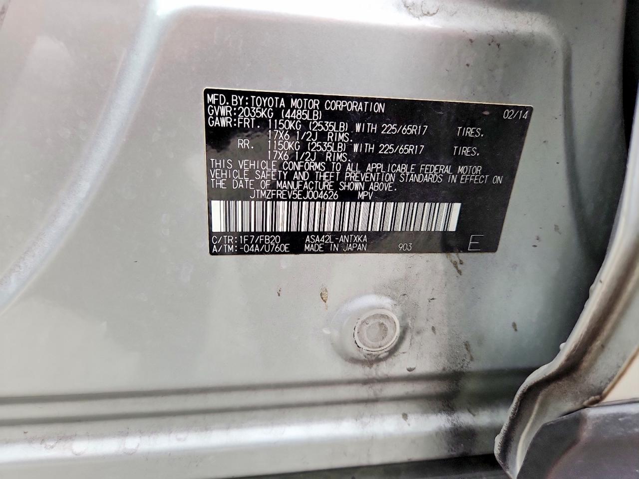 2014 Toyota Rav4 Le Silver vin: JTMZFREV5EJ004626