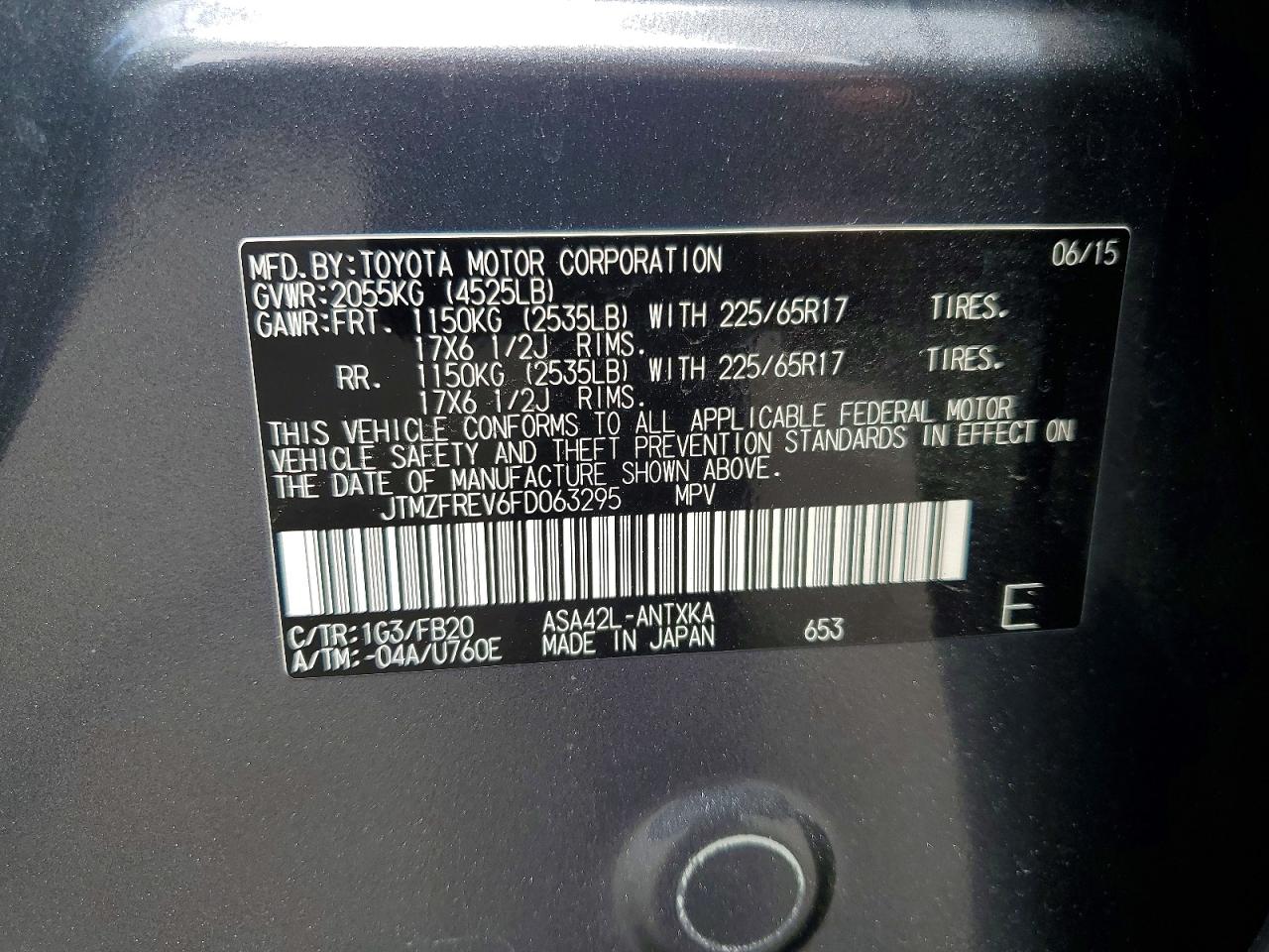 2015 Toyota Rav4 Le Gray vin: JTMZFREV6FD063295