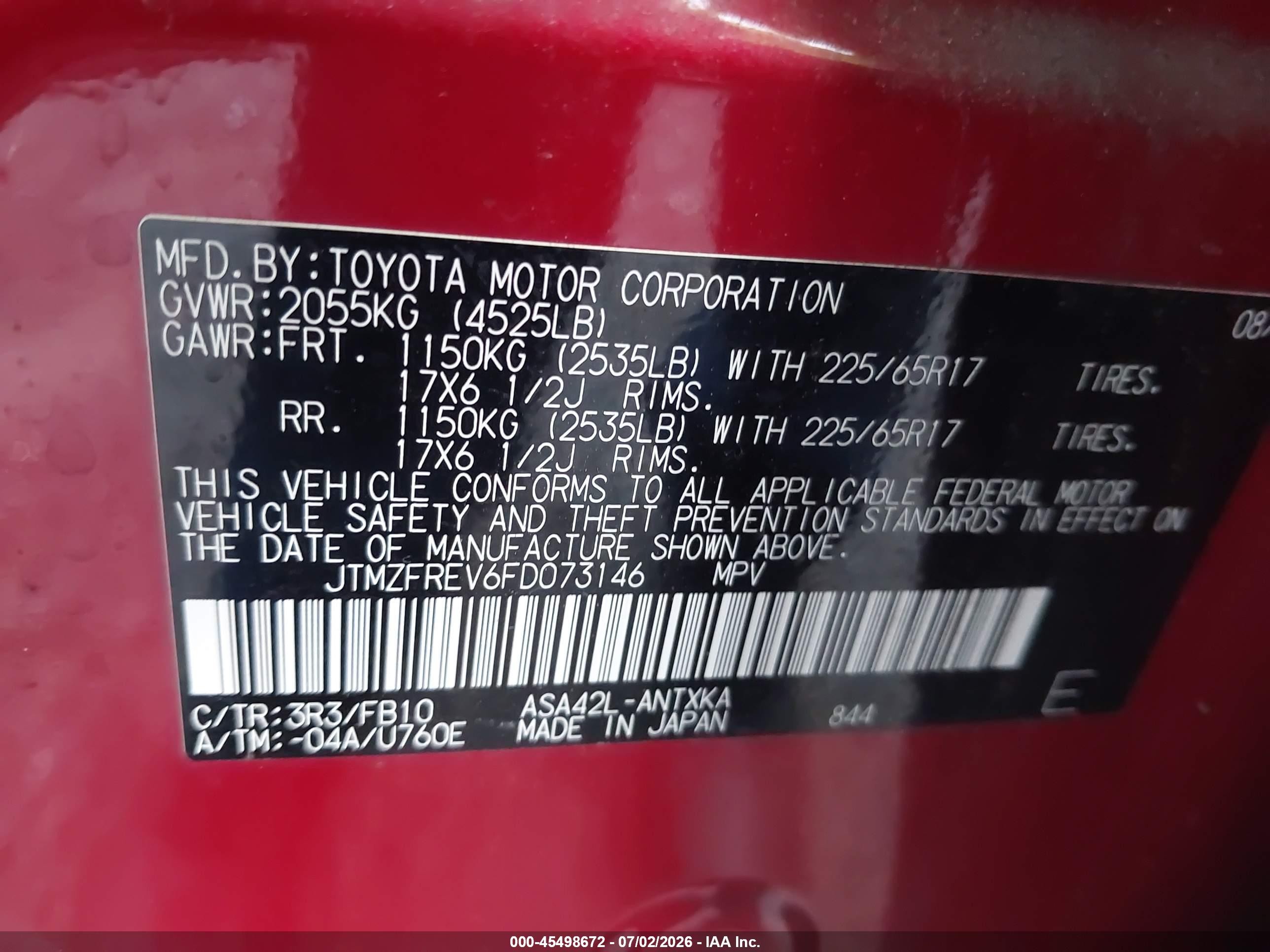 2015 Toyota Rav4 Le Красный vin: JTMZFREV6FD073146