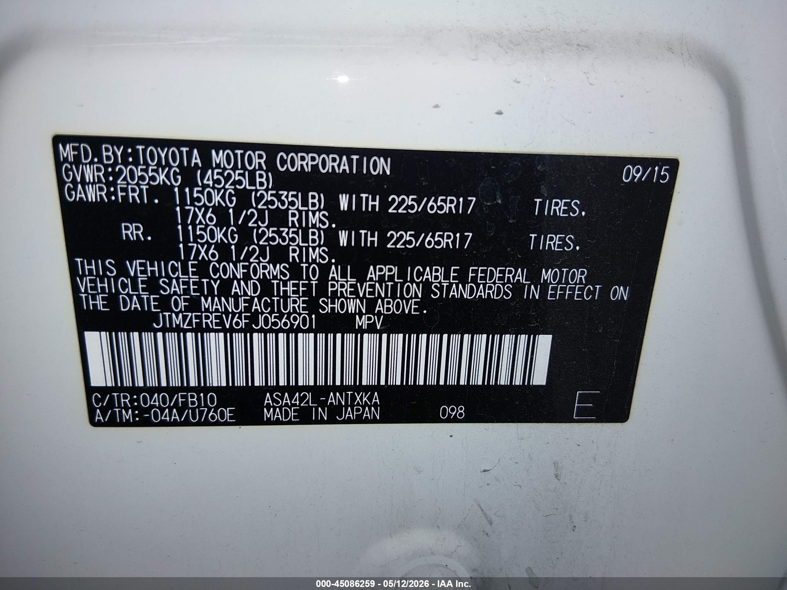 2015 Toyota Rav4 Le White vin: JTMZFREV6FJ056901