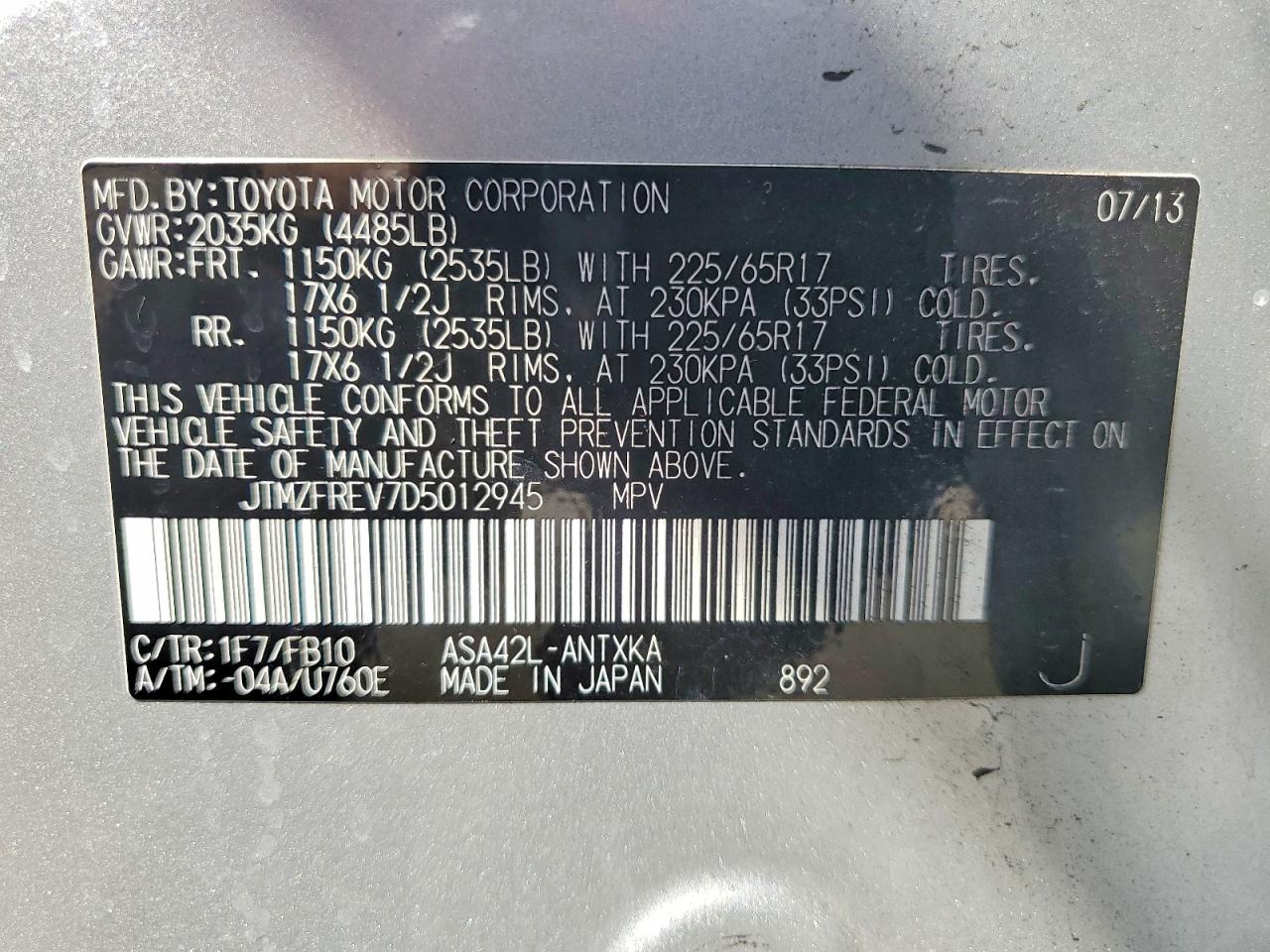 2013 Toyota Rav4 Le Silver vin: JTMZFREV7D5012945