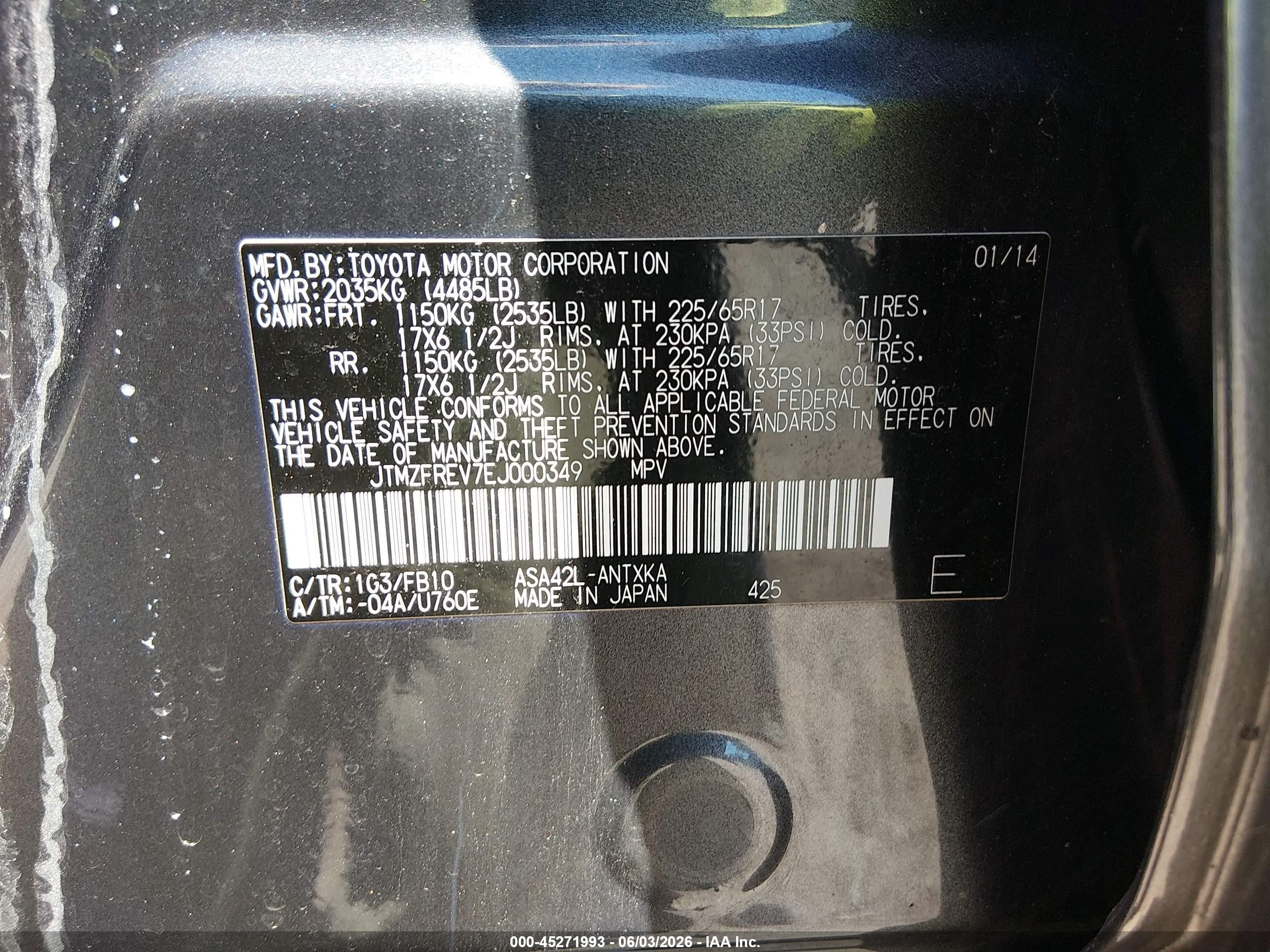 2014 Toyota Rav4 Le Gray vin: JTMZFREV7EJ000349