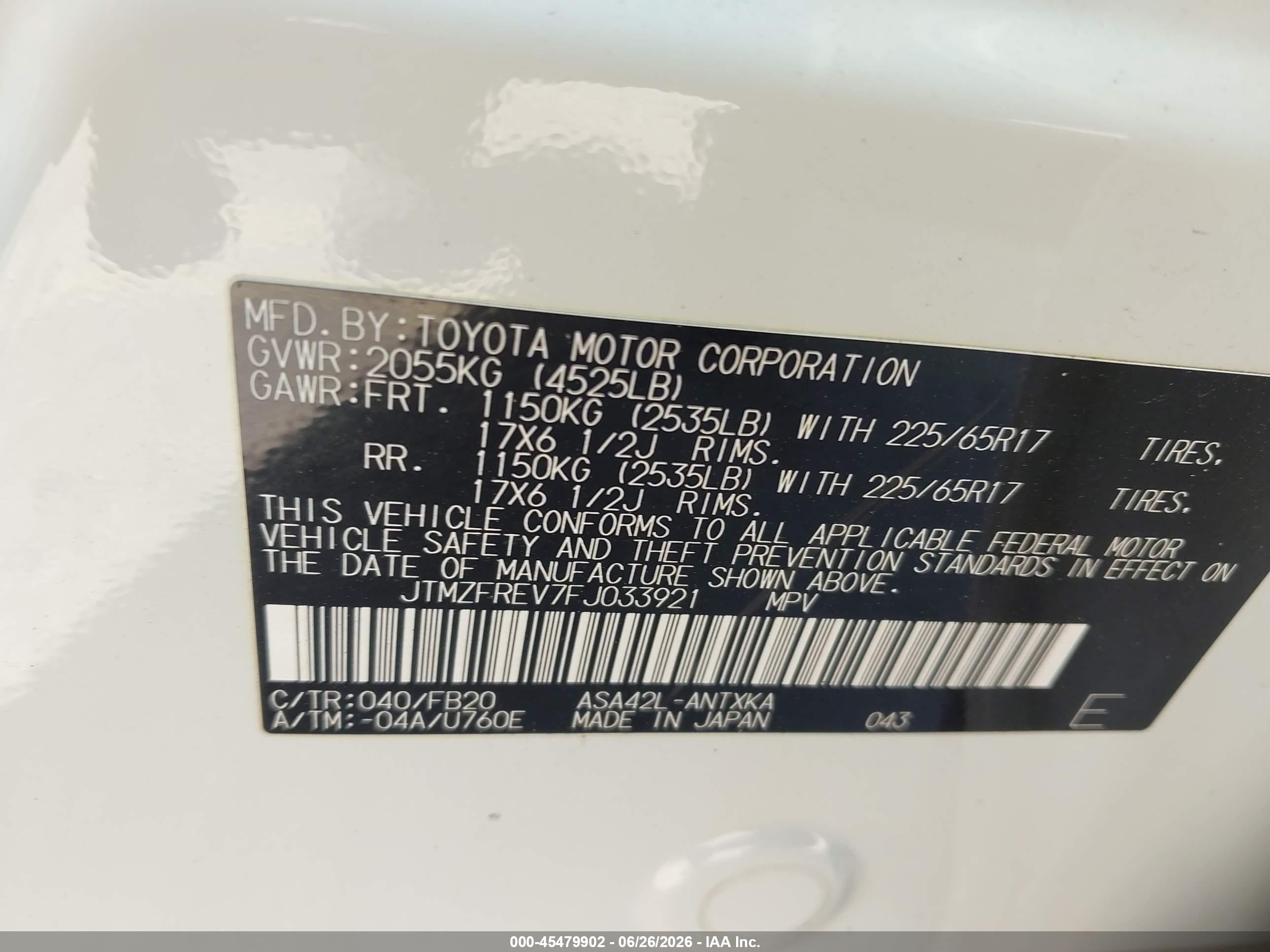 2015 Toyota Rav4 Le White vin: JTMZFREV7FJ033921