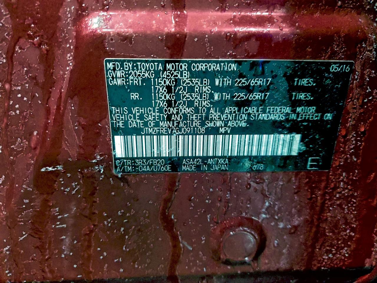 2016 Toyota Rav4 Le Red vin: JTMZFREV7GJ091108
