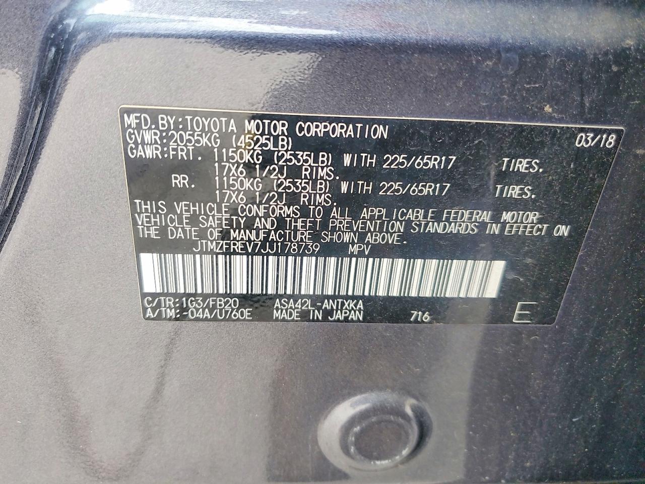 2018 Toyota Rav4 Le Gray vin: JTMZFREV7JJ178739