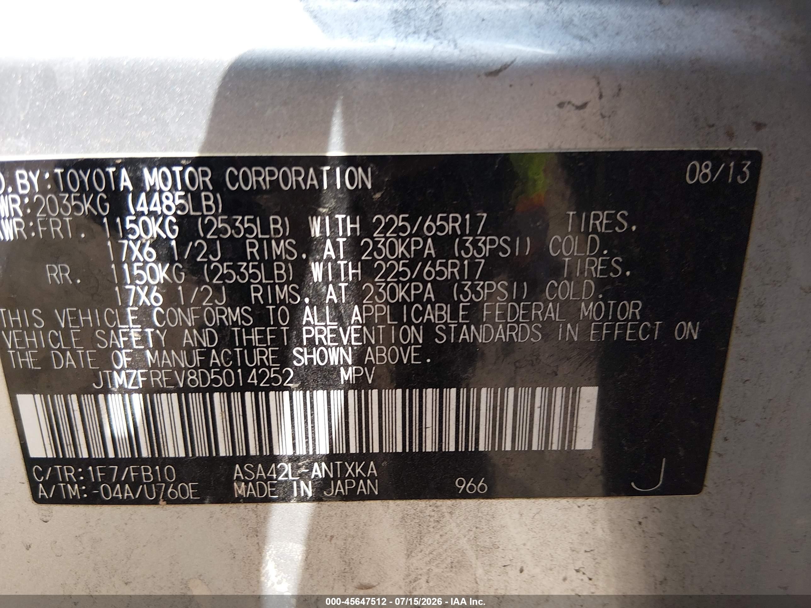 2013 Toyota Rav4 Le Серебряный vin: JTMZFREV8D5014252