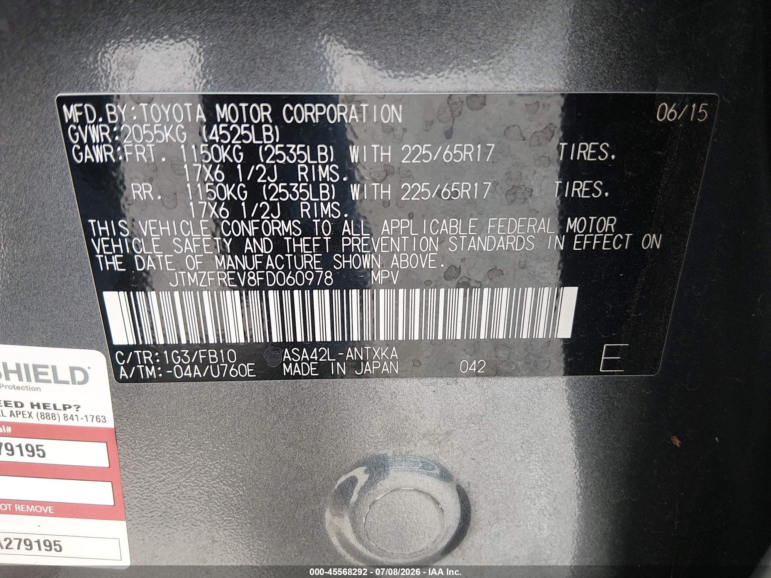 2015 Toyota Rav4 Le Gray vin: JTMZFREV8FD060978