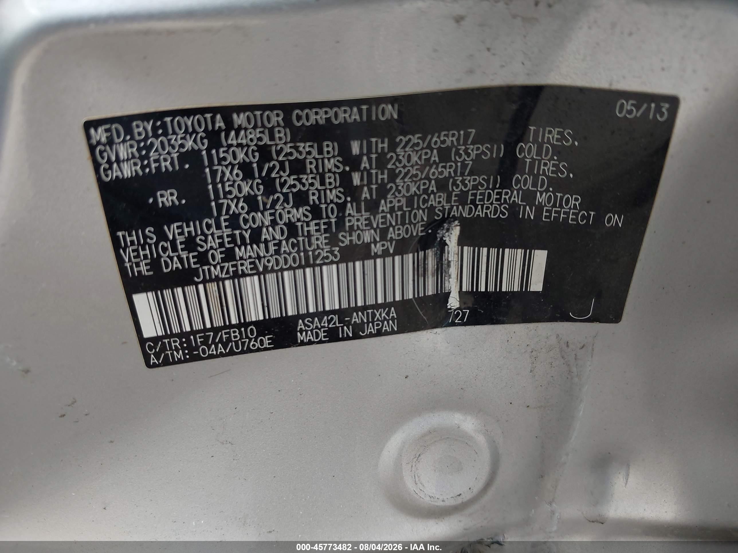 2013 Toyota Rav4 Le Silver vin: JTMZFREV9DD011253