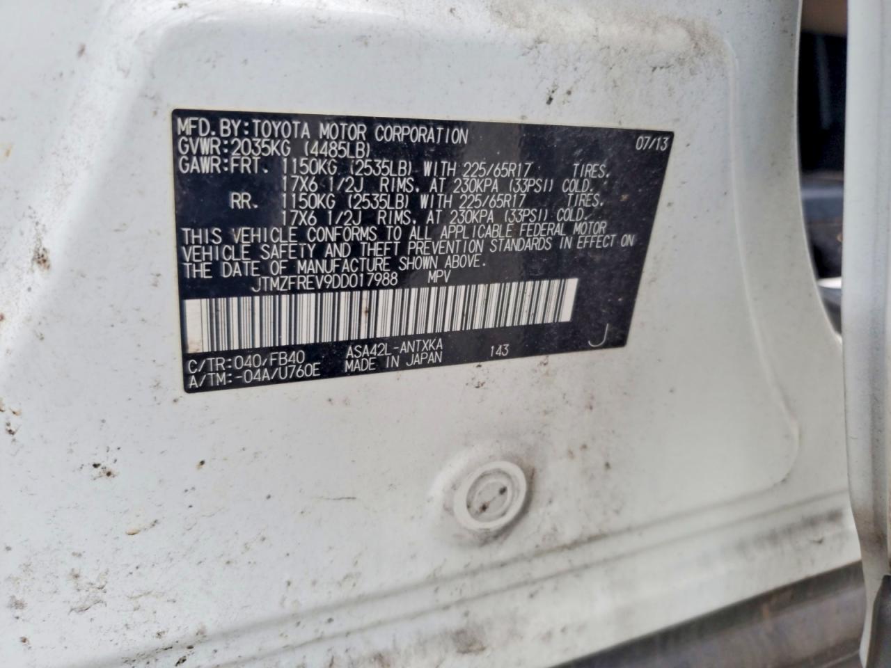 2013 Toyota Rav4 Le White vin: JTMZFREV9DD017988