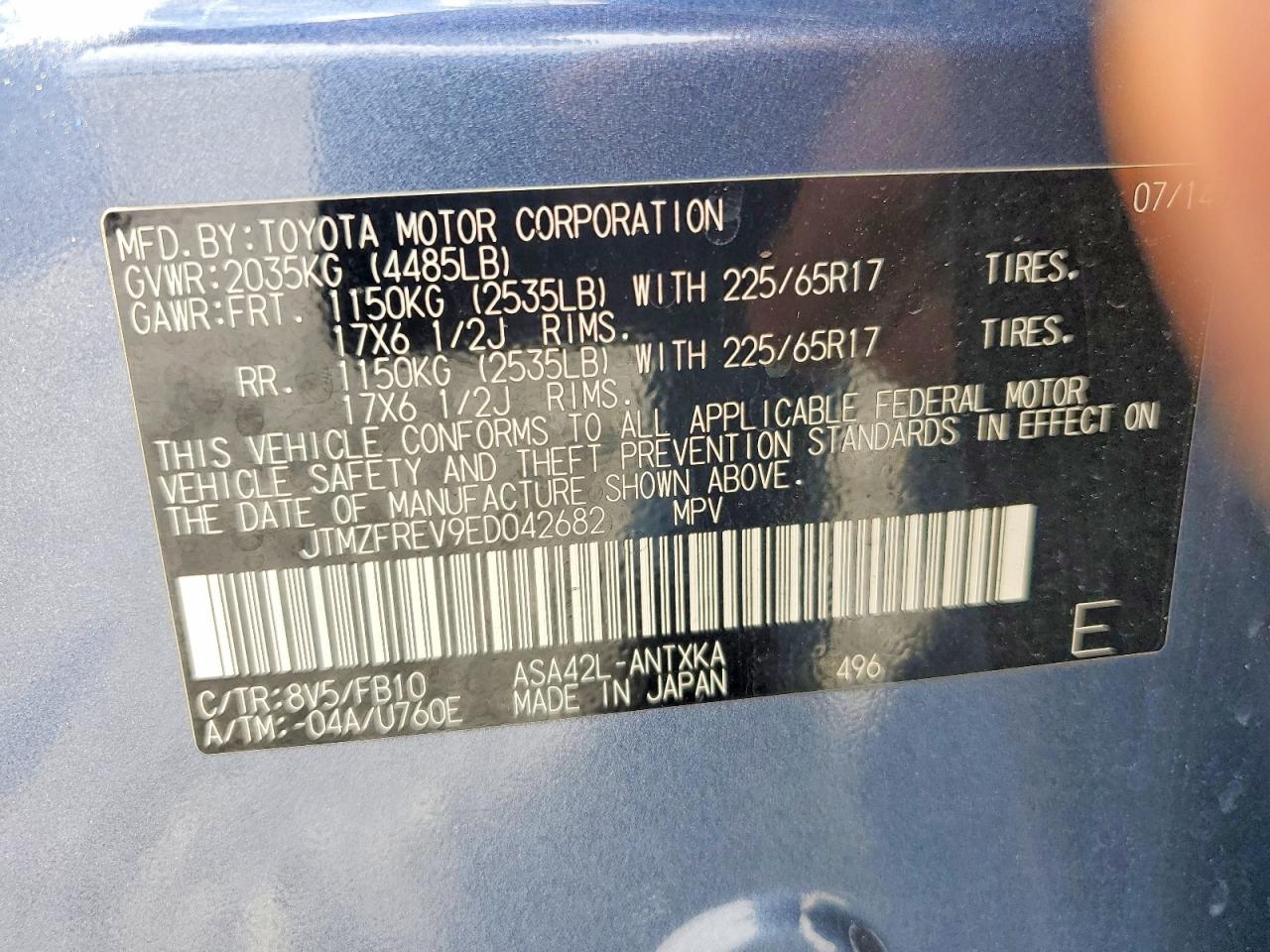 2014 Toyota Rav4 Le Blue vin: JTMZFREV9ED042682