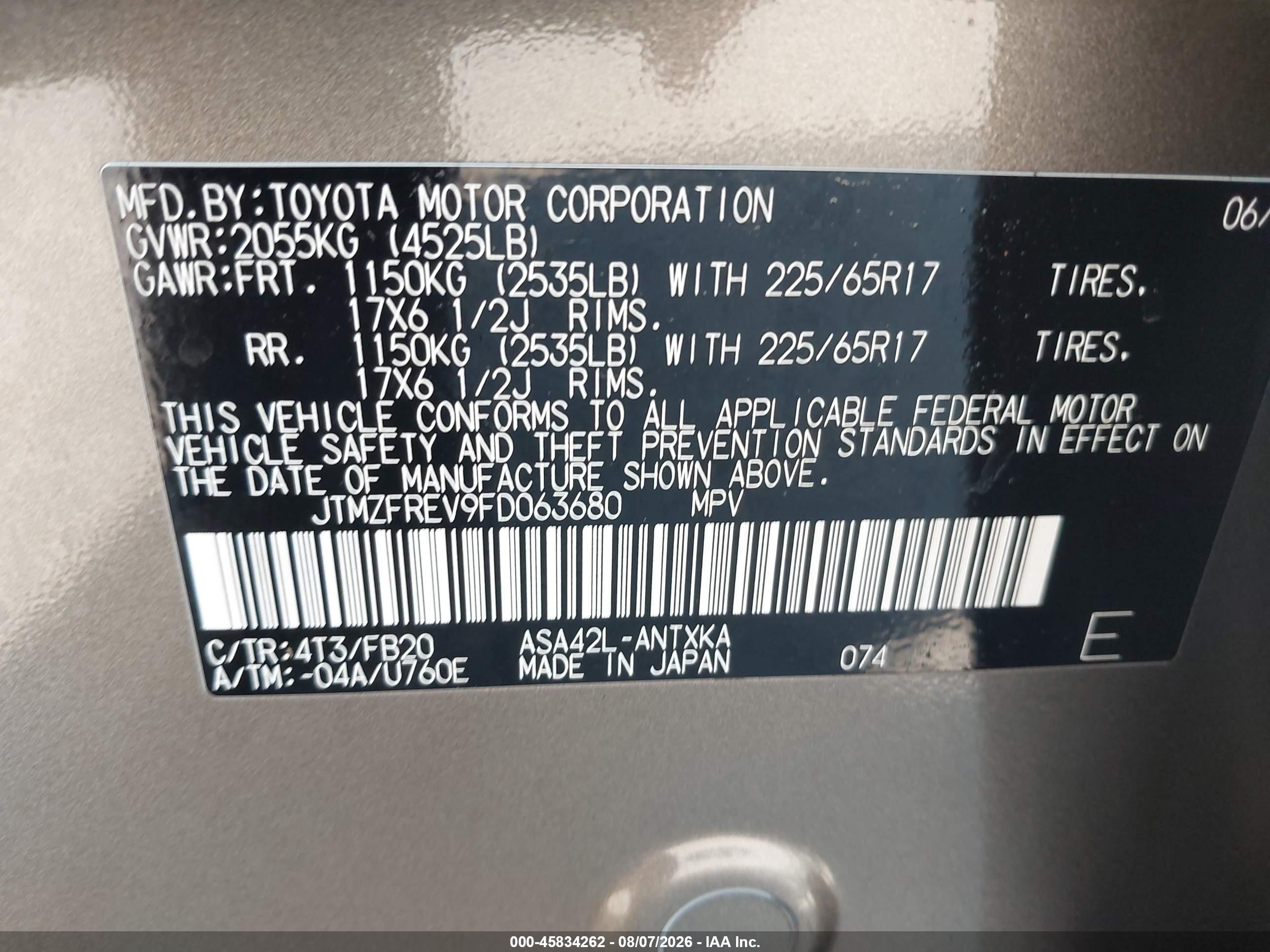 2015 Toyota Rav4 Le Pewter vin: JTMZFREV9FD063680