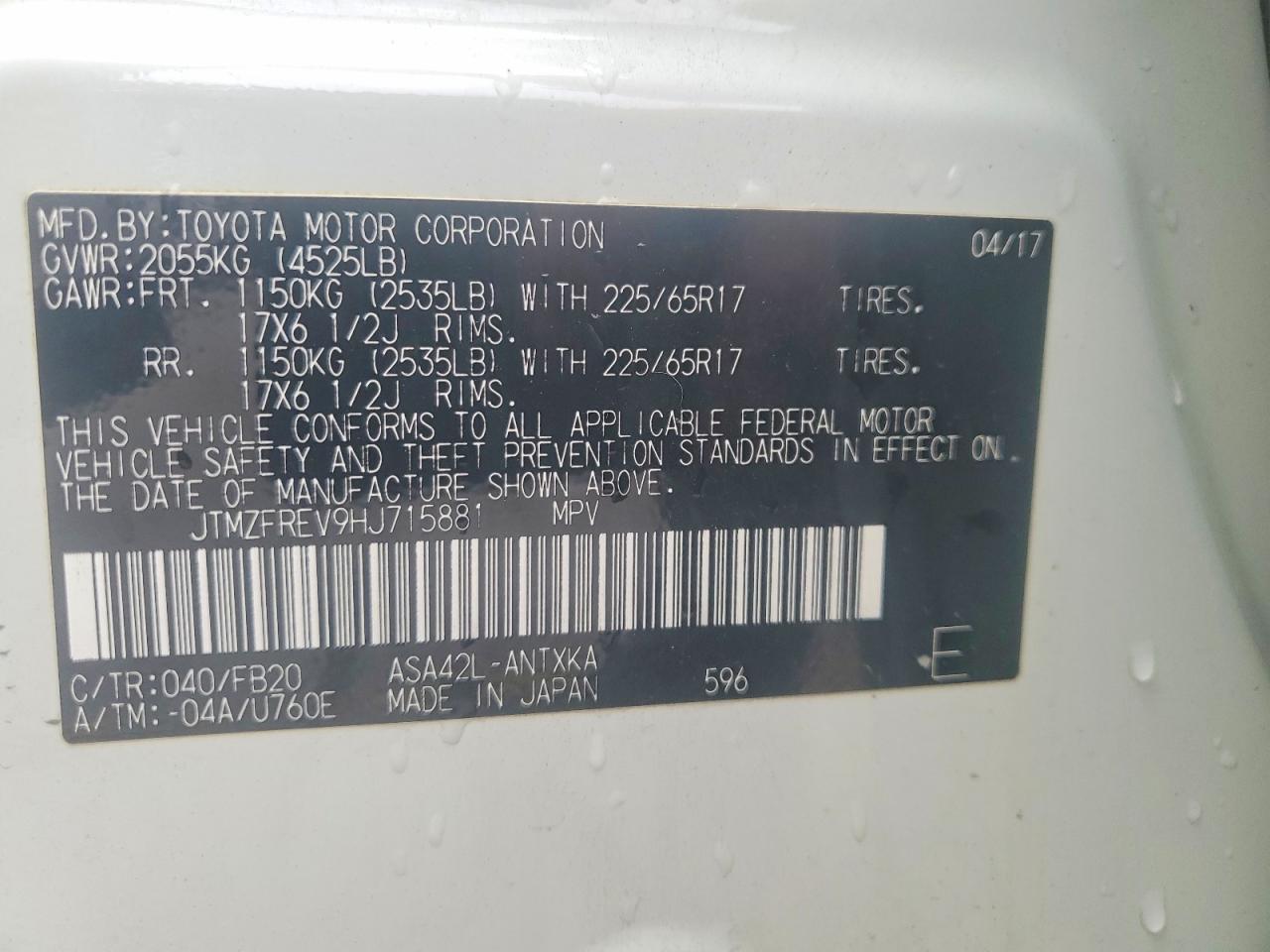 2017 Toyota Rav4 Le White vin: JTMZFREV9HJ715881