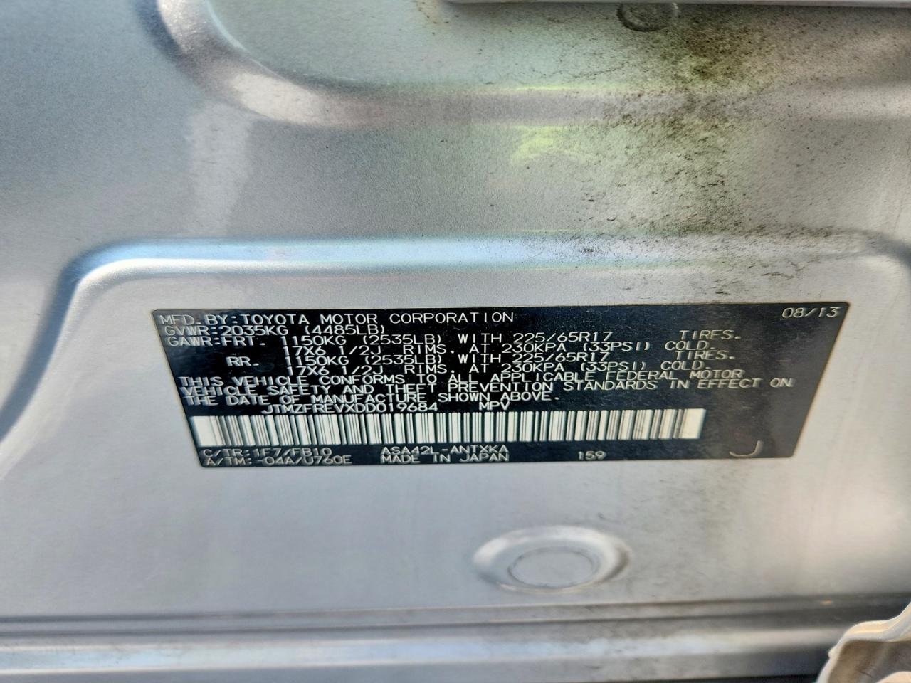 2013 Toyota Rav4 Le Silver vin: JTMZFREVXDD019684