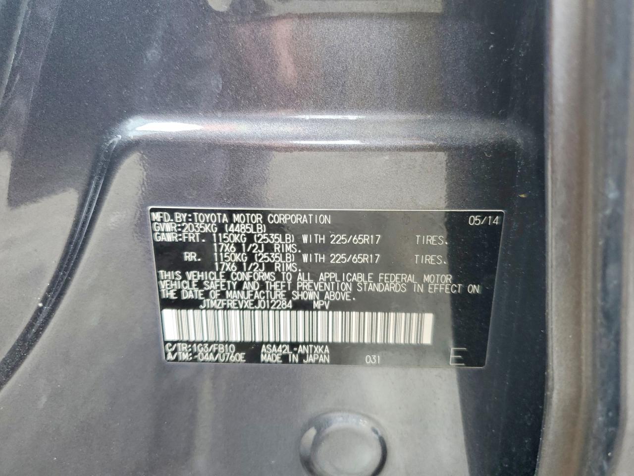 2014 Toyota Rav4 Le Gray vin: JTMZFREVXEJ012284