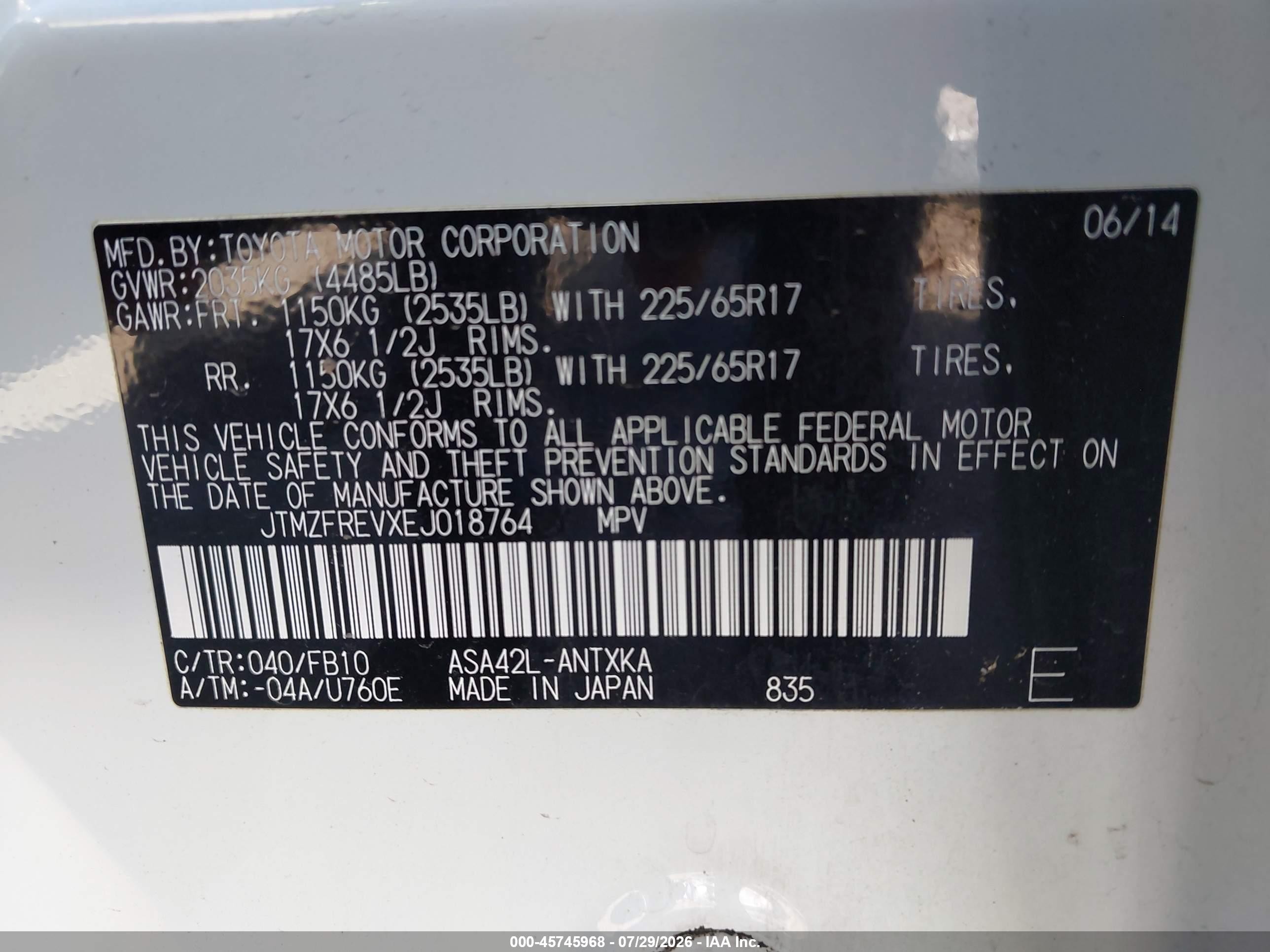 2014 Toyota Rav4 Le White vin: JTMZFREVXEJ018764