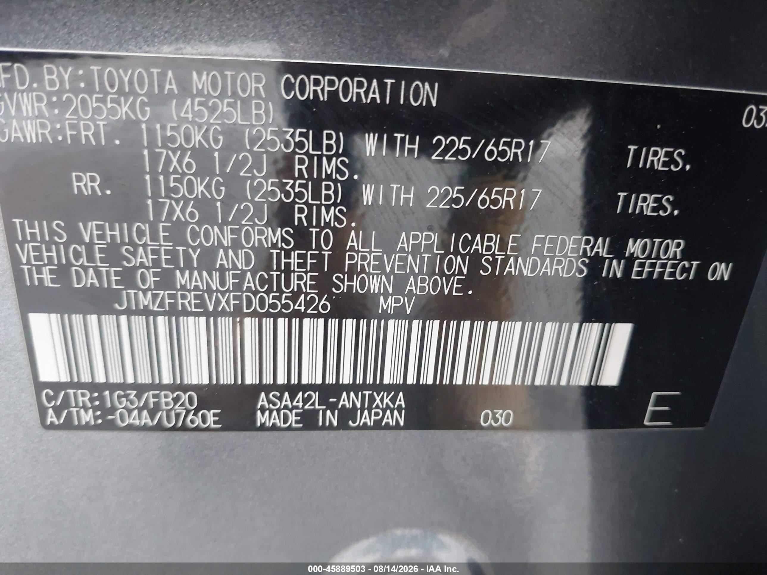 2015 Toyota Rav4 Le Gray vin: JTMZFREVXFD055426