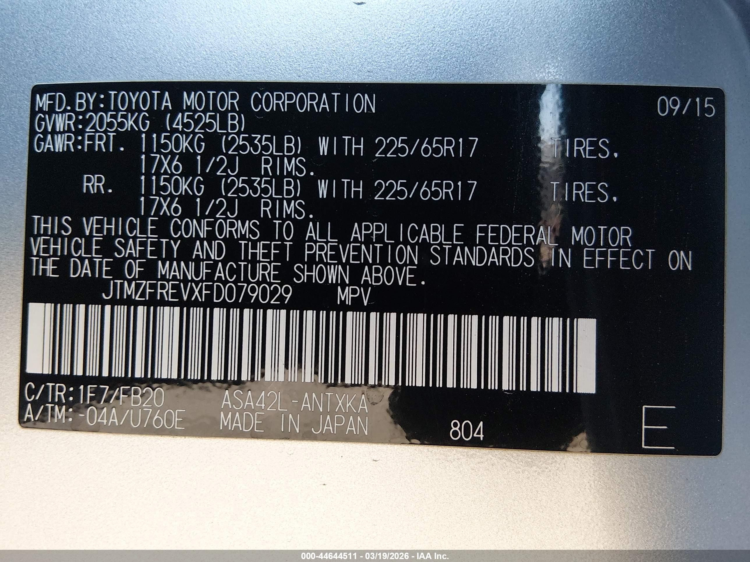 2015 Toyota Rav4 Le Silver vin: JTMZFREVXFD079029