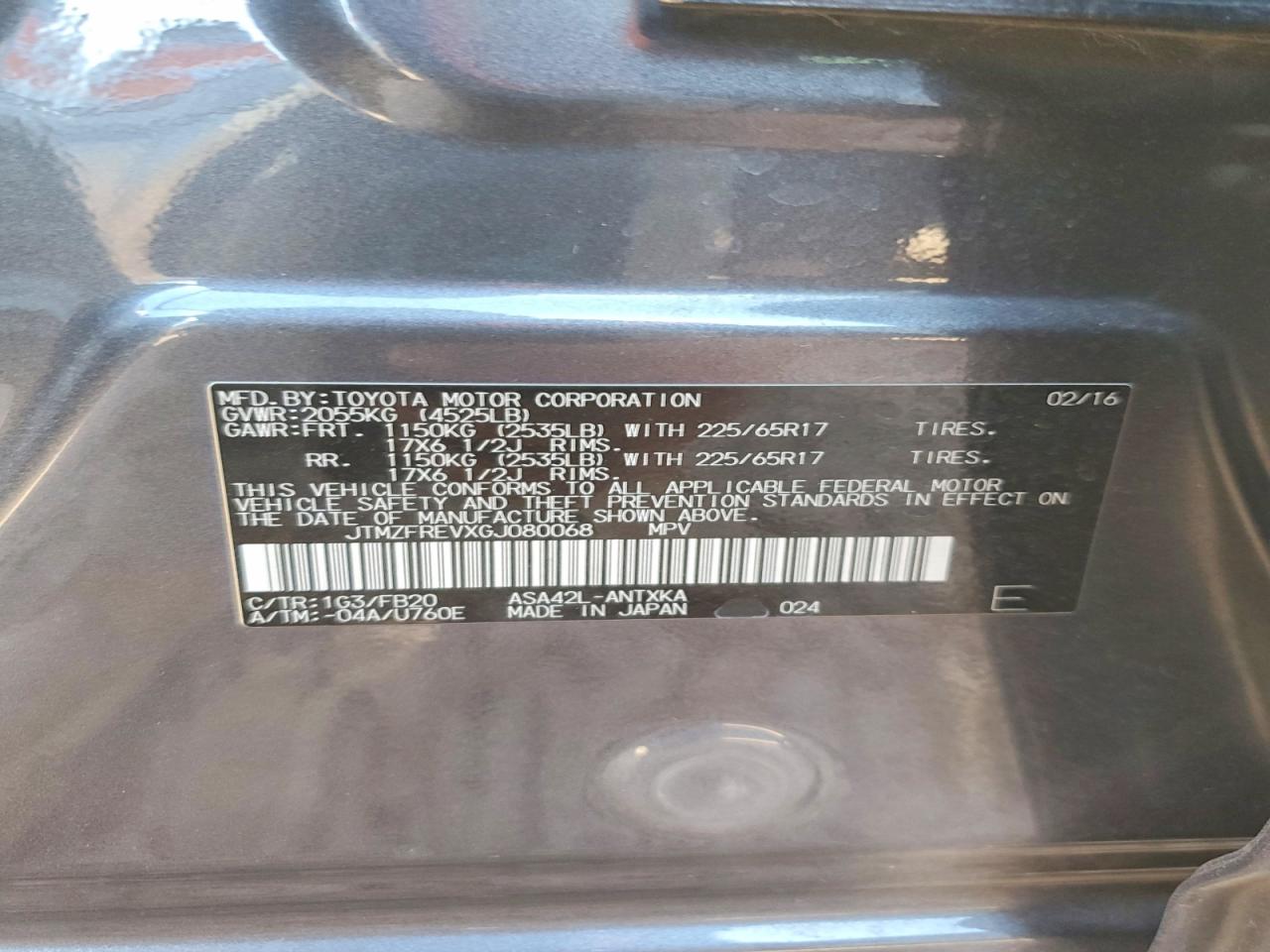 2016 Toyota Rav4 Le Gray vin: JTMZFREVXGJ080068