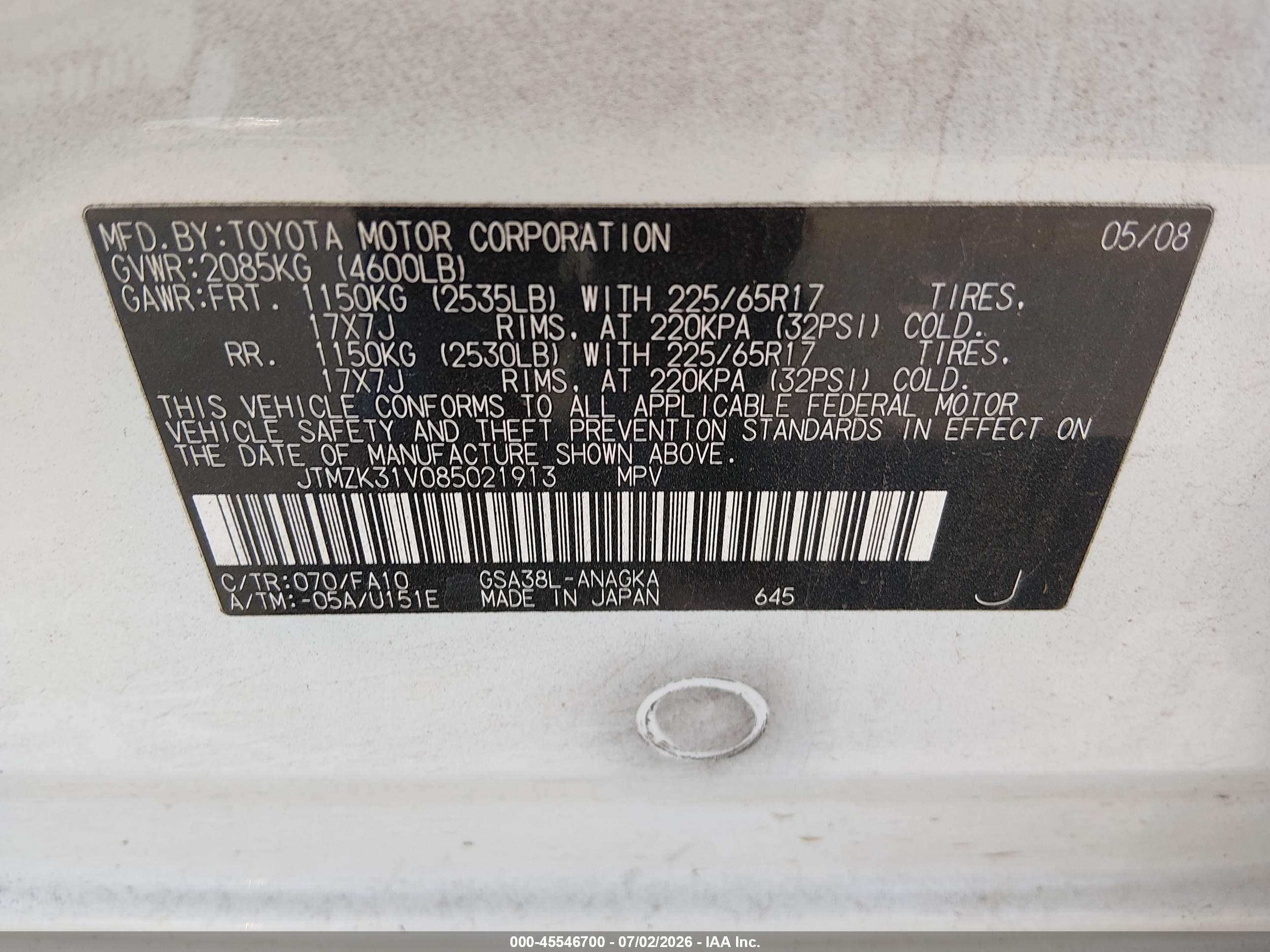 2008 Toyota Rav4 Limited V6 White vin: JTMZK31V085021913