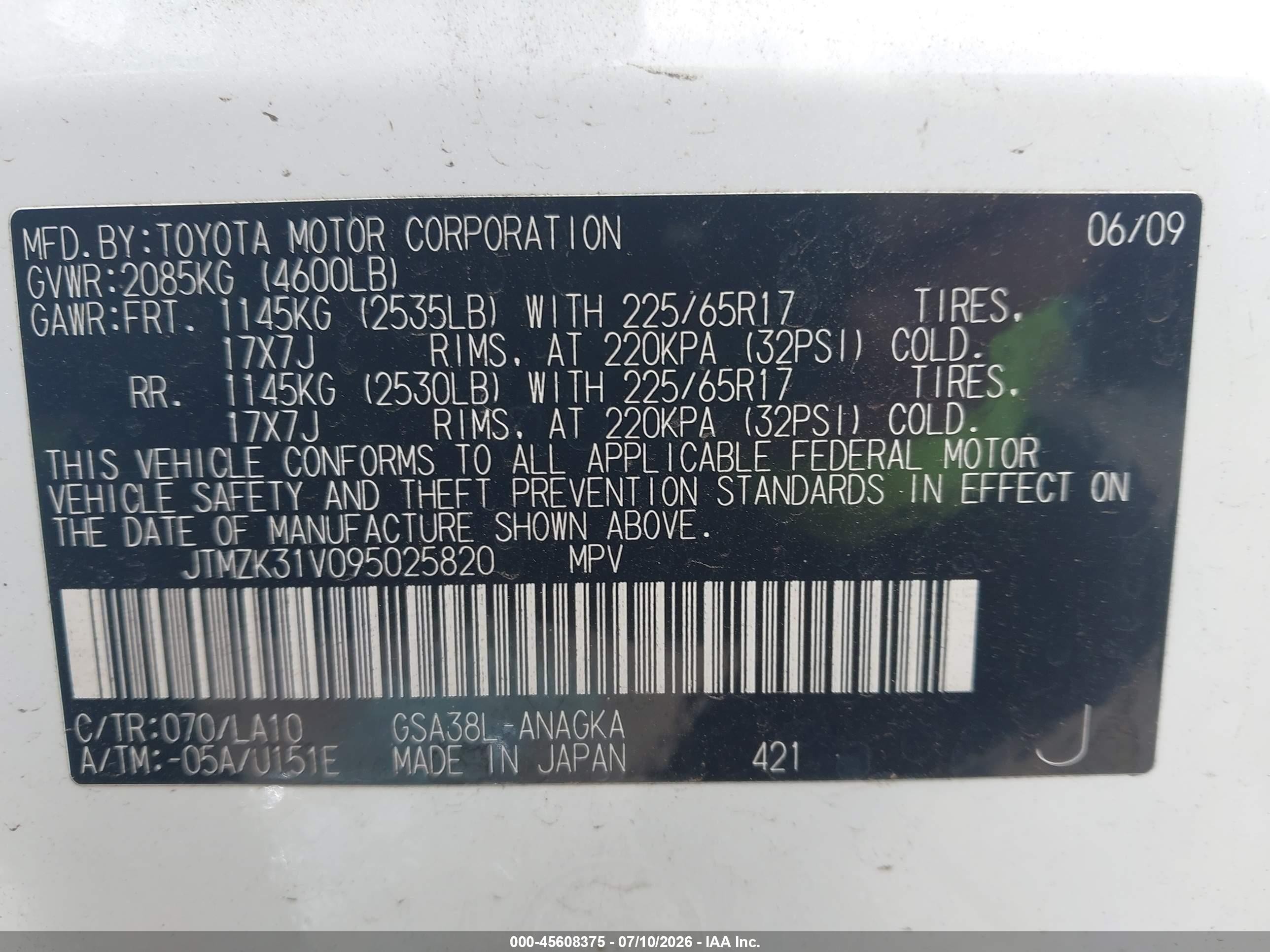 2009 Toyota Rav4 Limited V6 White vin: JTMZK31V095025820