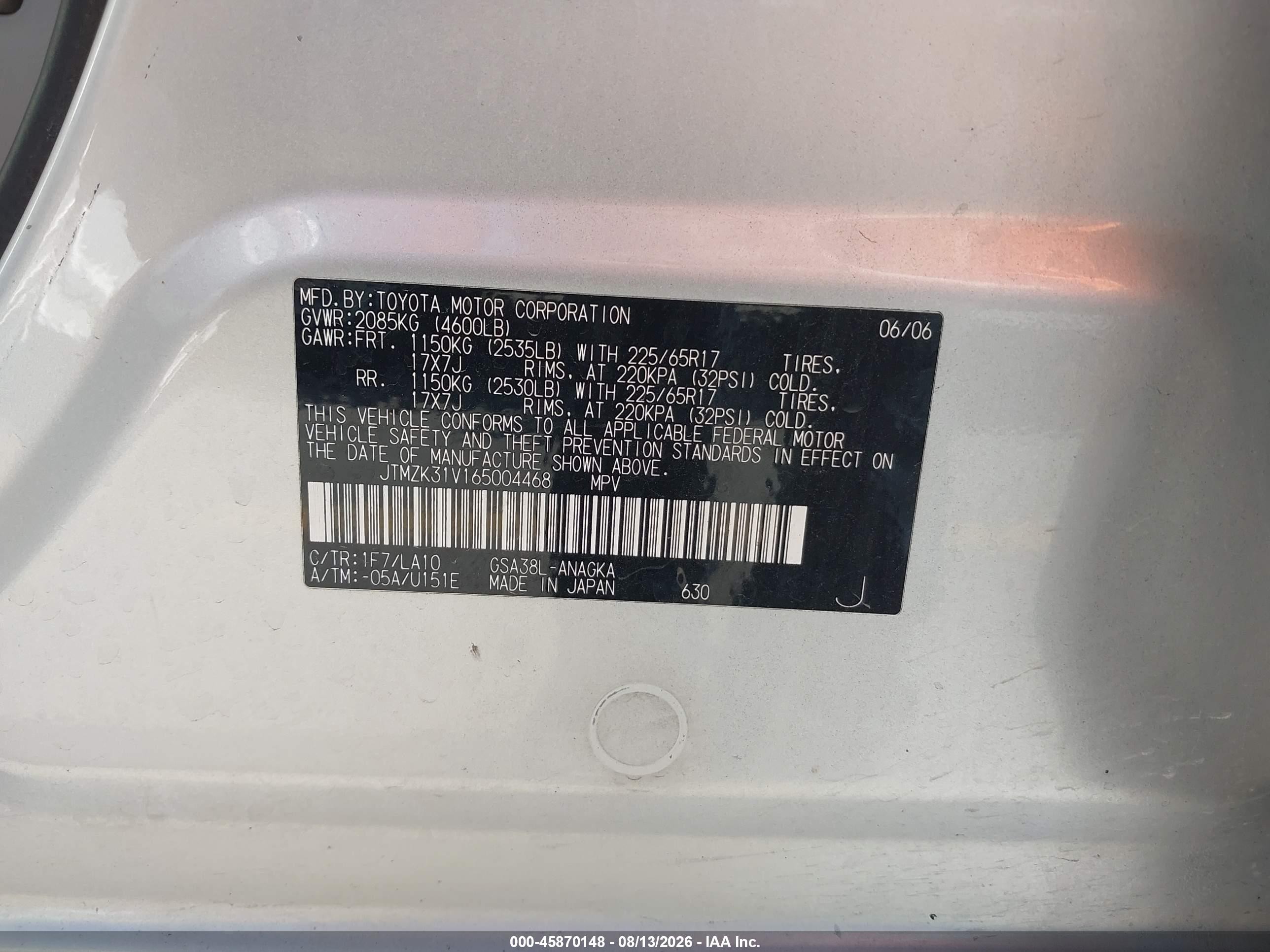 2006 Toyota Rav4 Limited V6 Серебряный vin: JTMZK31V165004468