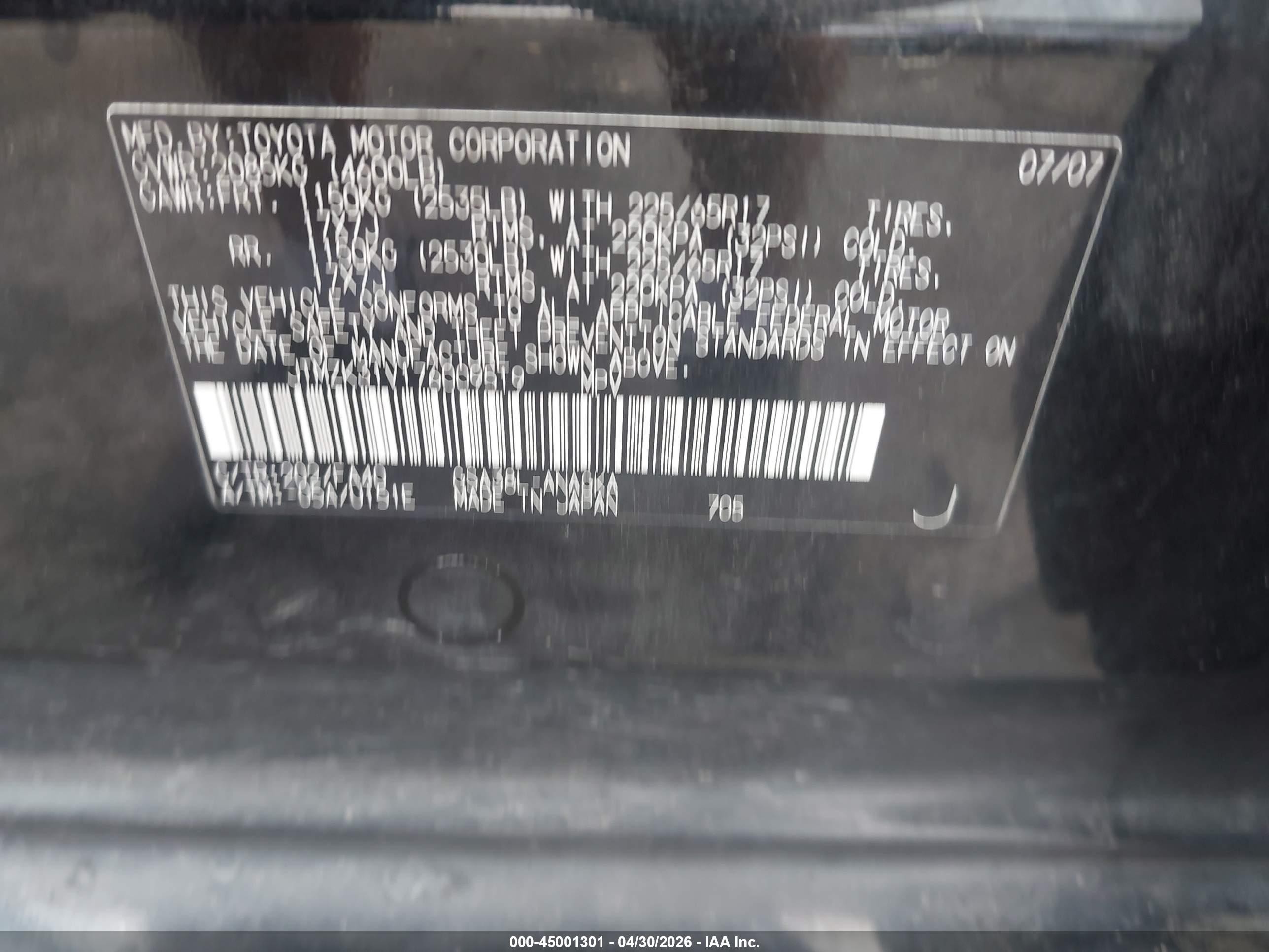 2007 Toyota Rav4 Limited V6 Black vin: JTMZK31V176009519
