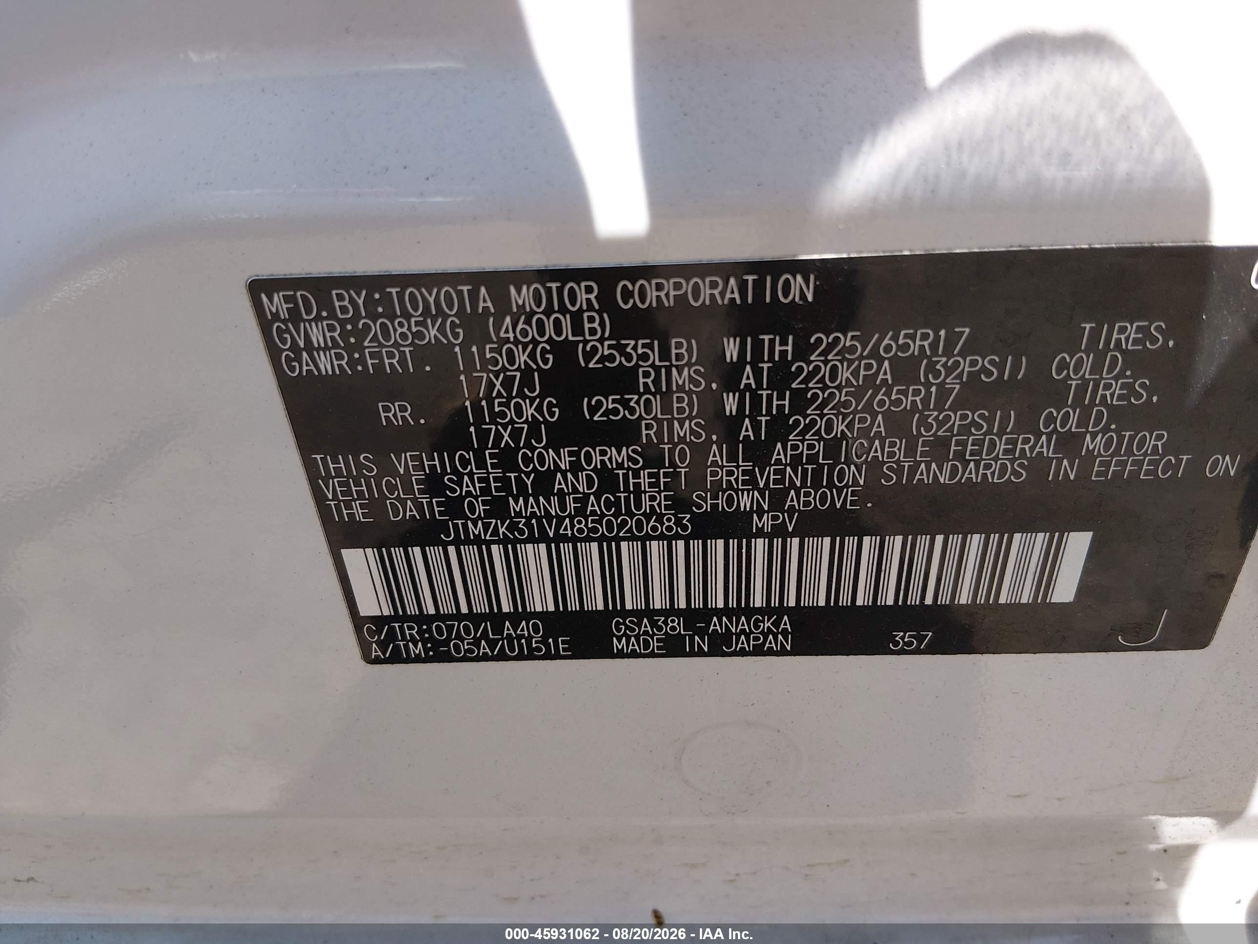 2008 Toyota Rav4 Limited V6 White vin: JTMZK31V485020683