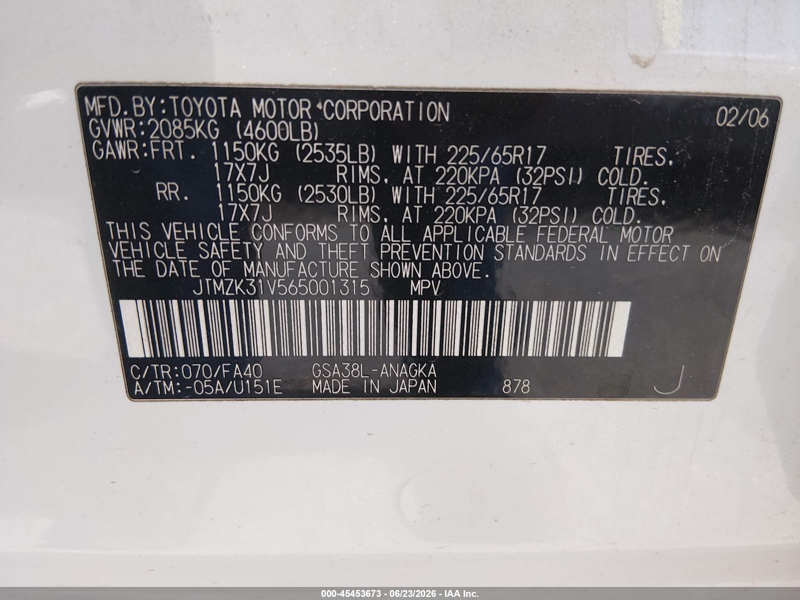 2006 Toyota Rav4 Limited V6 White vin: JTMZK31V565001315